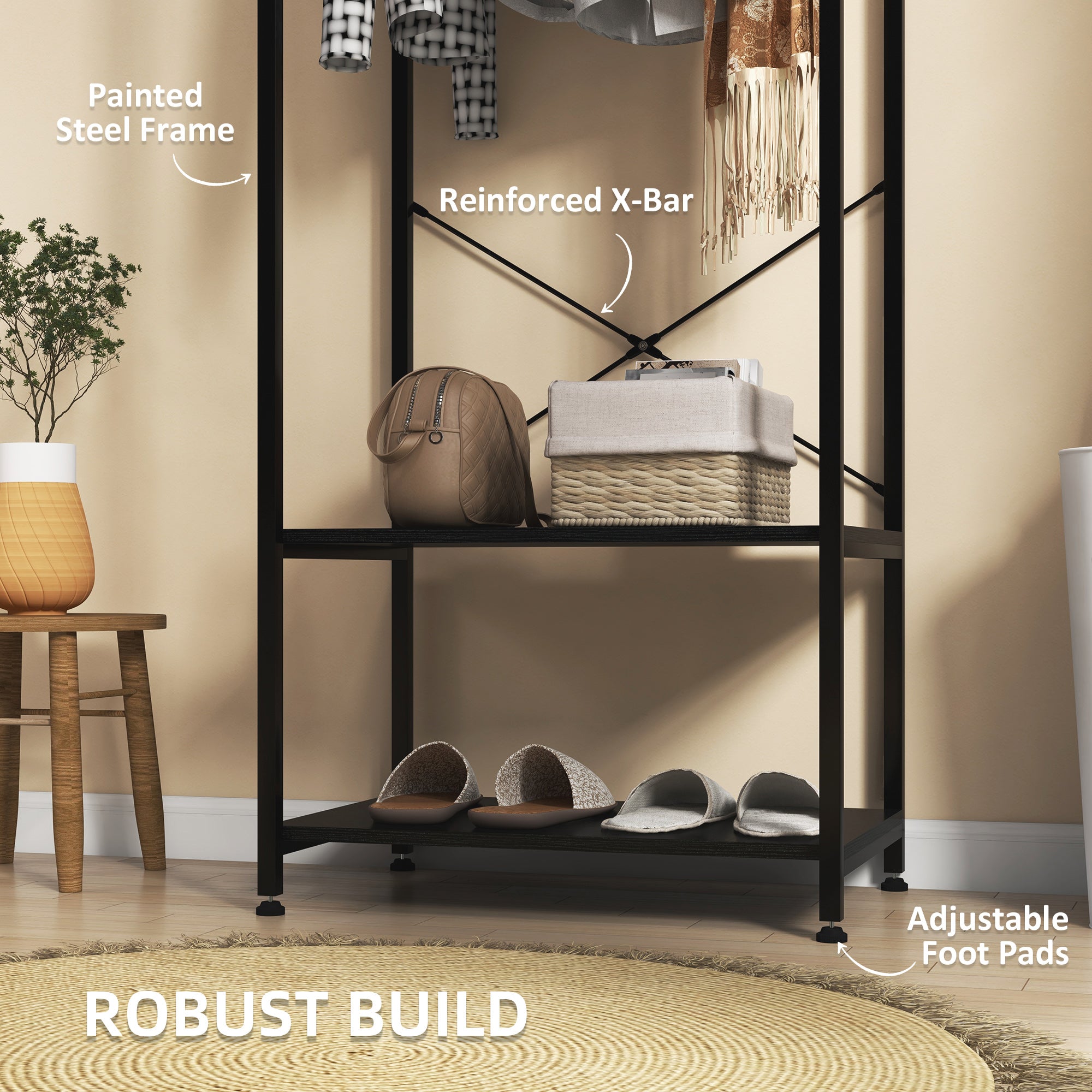 HOMCOM Hallway Coat Rack and Shoe Bench Tree - Black - North Peak Garden Furniture