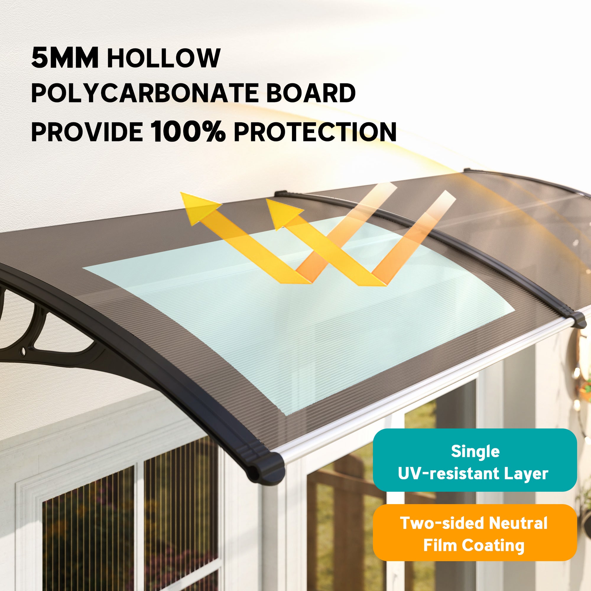 Outsunny 75 x 195 cm Curved Door Window Awning Canopy, Polycarbonate Cover Front Door Outdoor Patio, UV Rain Snow Protection Shelter, Brown
