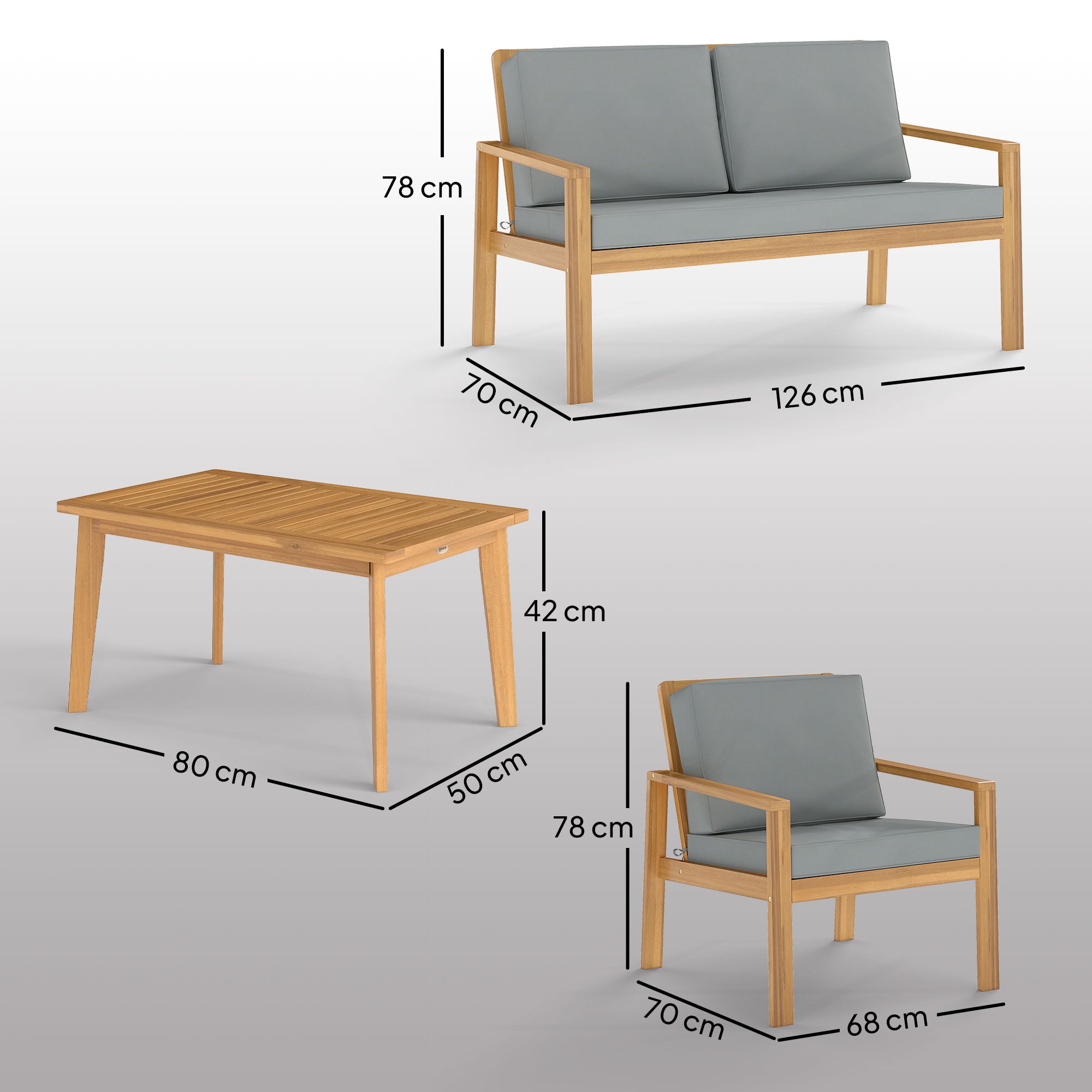 Outsunny 4-Piece Wooden Garden Furniture Set with Cushions - Teak - North Peak Garden Furniture
