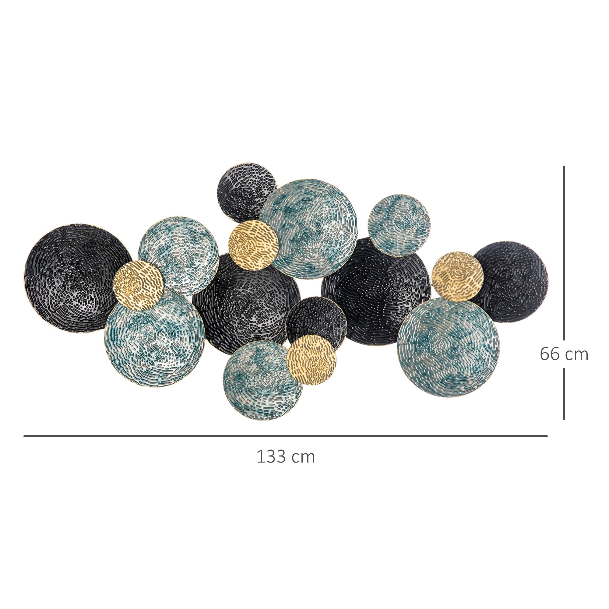 HOMCOM 3D Metal Wall Art Modern Circle Hanging Wall Sculptures Home Decor for Living Room Bedroom Dining Room, Blue Black Gold - North Peak Garden Furniture