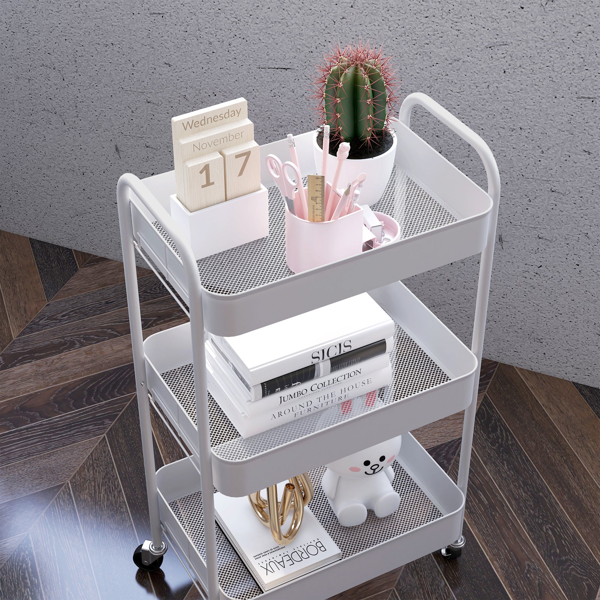 HOMCOM Three-Tier Steel Storage Trolley - White - North Peak Garden Furniture