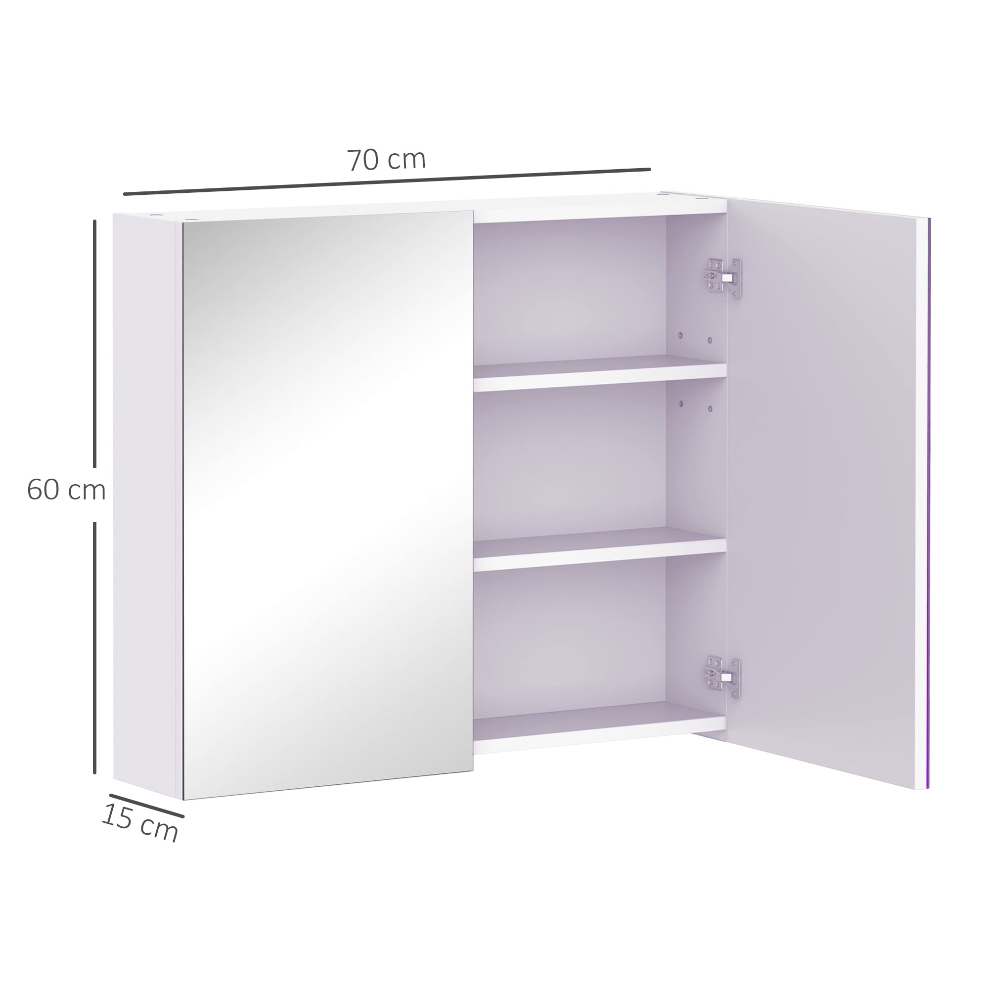 HOMCOM Mirror Cabinet, Wall Mount Bathroom Storage Cabinet with Adjustable Shelf, Double Door Cupboard, 70 x 15 x 60 cm, White - North Peak Garden Furniture
