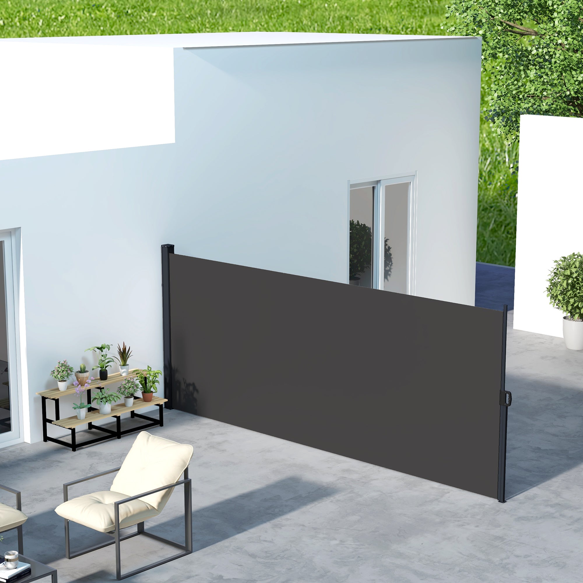Outsunny Retractable Side Awning, Outdoor Privacy Screen for Garden, Hot Tub, Balcony, Terrace, Pool, 400 x 160cm, Black - North Peak Garden Furniture