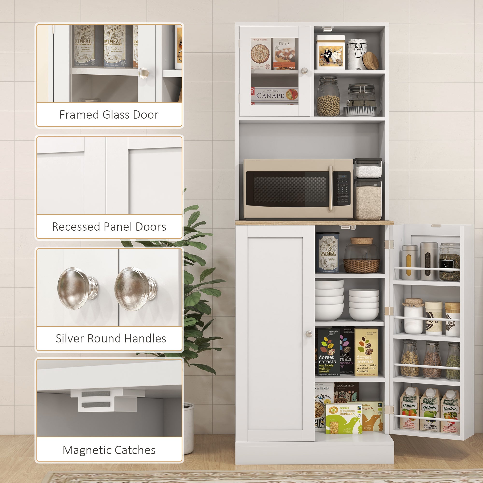 HOMCOM Two-Part Kitchen Storage Cabinet - White