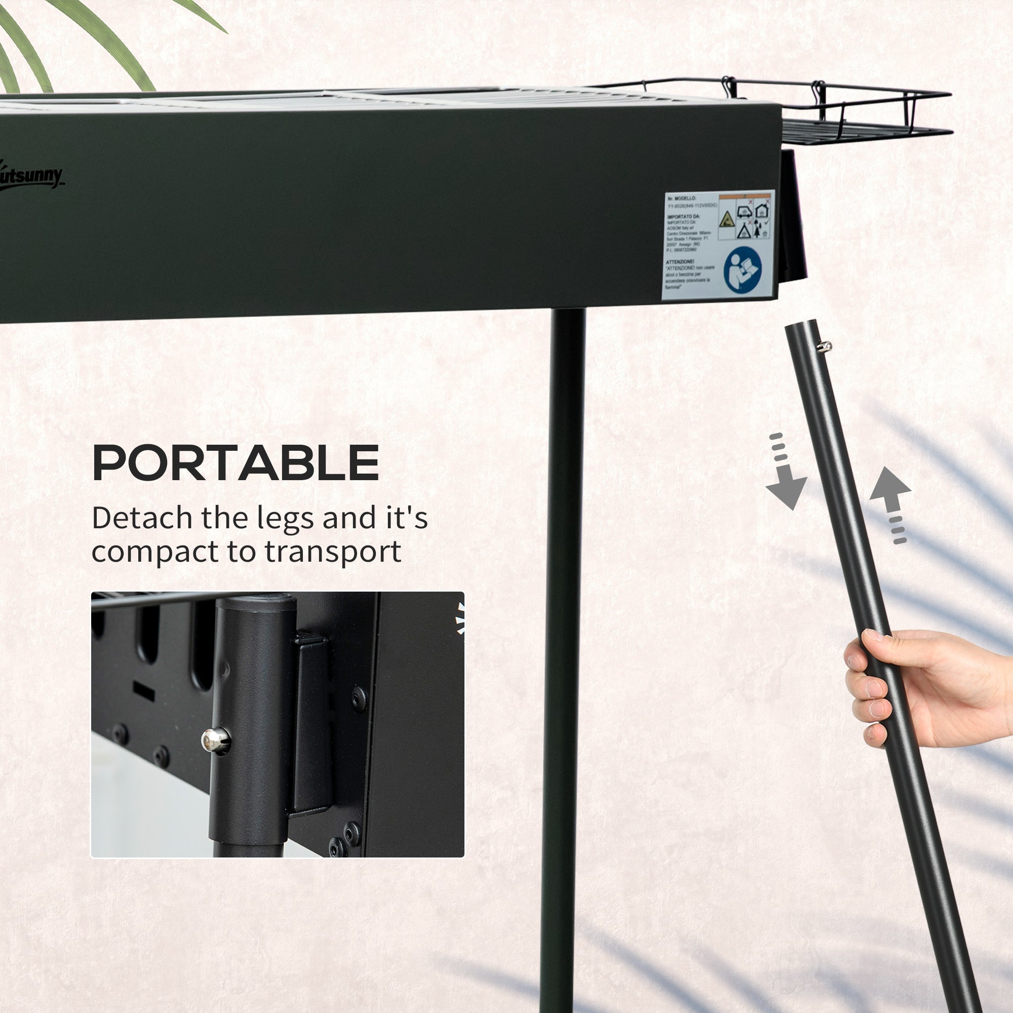 Outsunny Portable Charcoal BBQ Grill with Seasoning Baskets for Camping Picnic Hiking