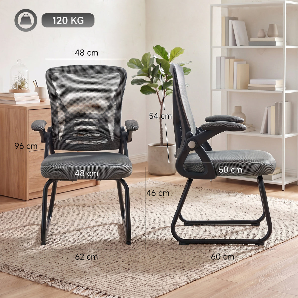 HOMCOM Office Chair, Ergonomic Desk Chair No Wheels with Mesh Backrest and Steel Legs for Home Conference Room, Dark Grey