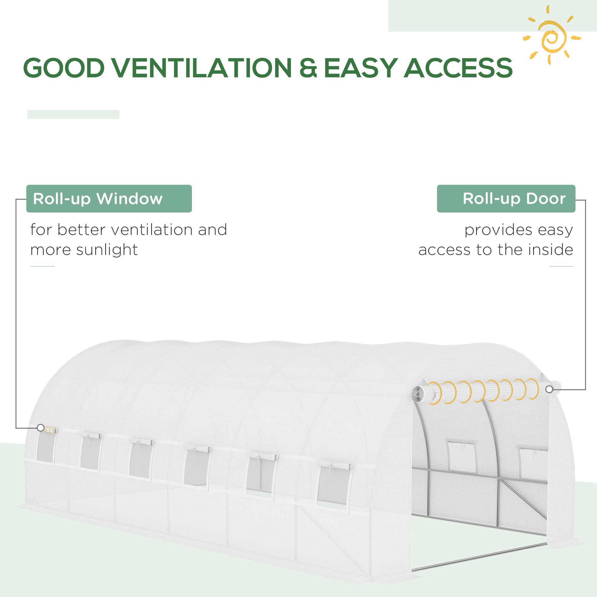 Outsunny Greenhouse Replacement Cover ONLY Winter Garden Plant PE Cover with Roll-up Windows Door, 6 x 3 x 2m White - North Peak Garden Furniture