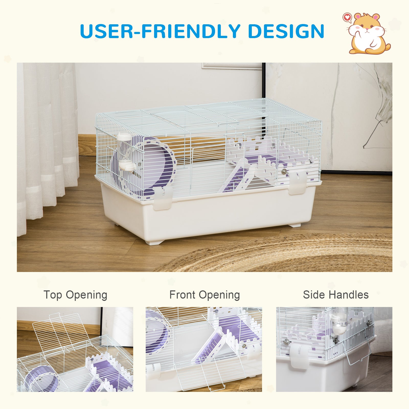 PawHut 2 Tier Hamster Cage Rodent House Small Animal Habitat with Exercise Wheel Water Bottle Ladder, White - North Peak Garden Furniture