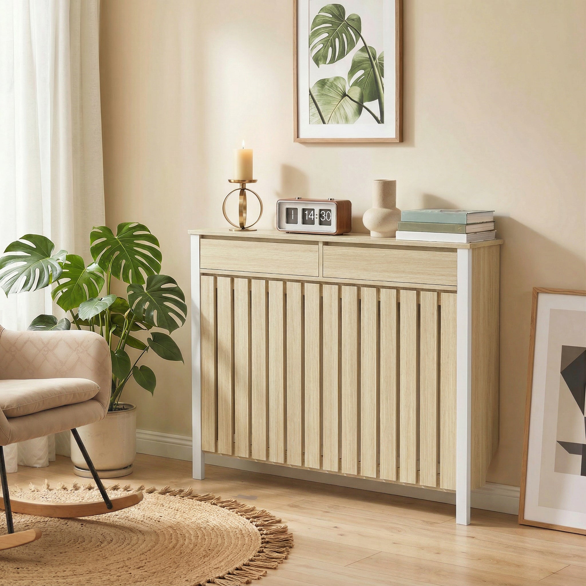 HOMCOM 93 x 119cm Rustic-Look Radiator Cover - Oak