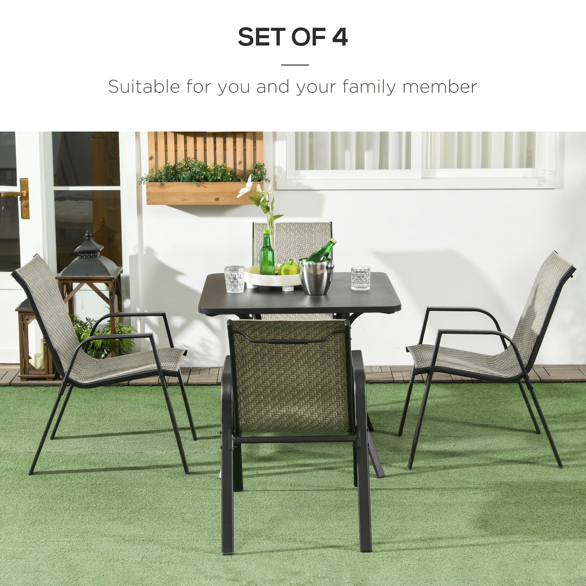 Outsunny Four-Piece Stacking Rattan Garden Seat Set - Mixed Grey - North Peak Garden Furniture