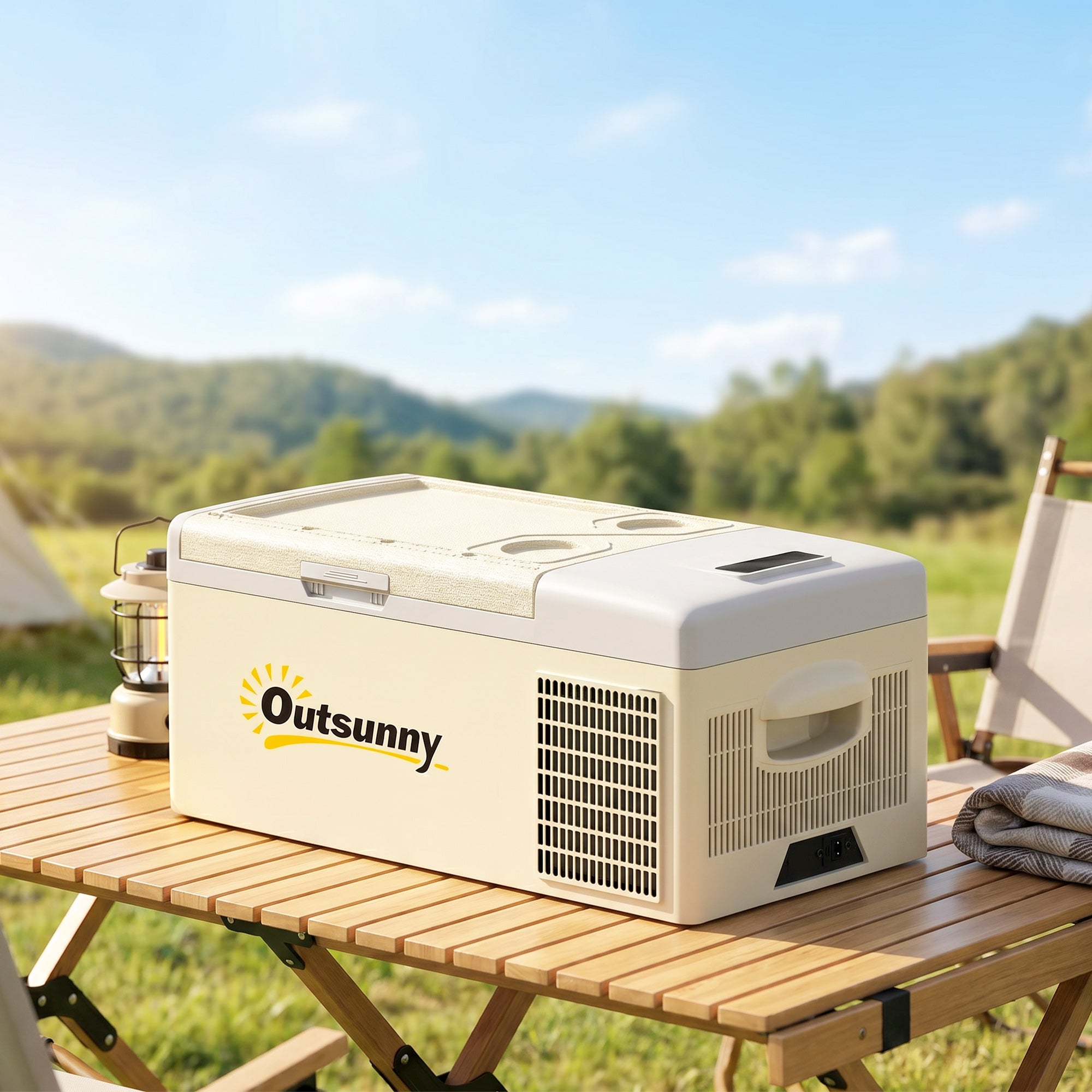 Outsunny 16L Portable Car Fridge, -20℃ to 10℃ Adjustable Temperature - Khaki/Grey