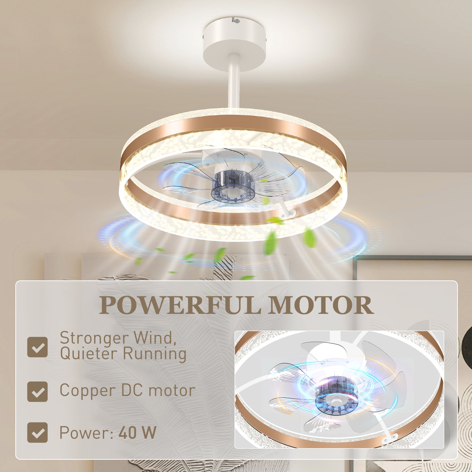 HOMCOM Ceiling Fan with LED Light and Remote - Gold Tone - North Peak Garden Furniture