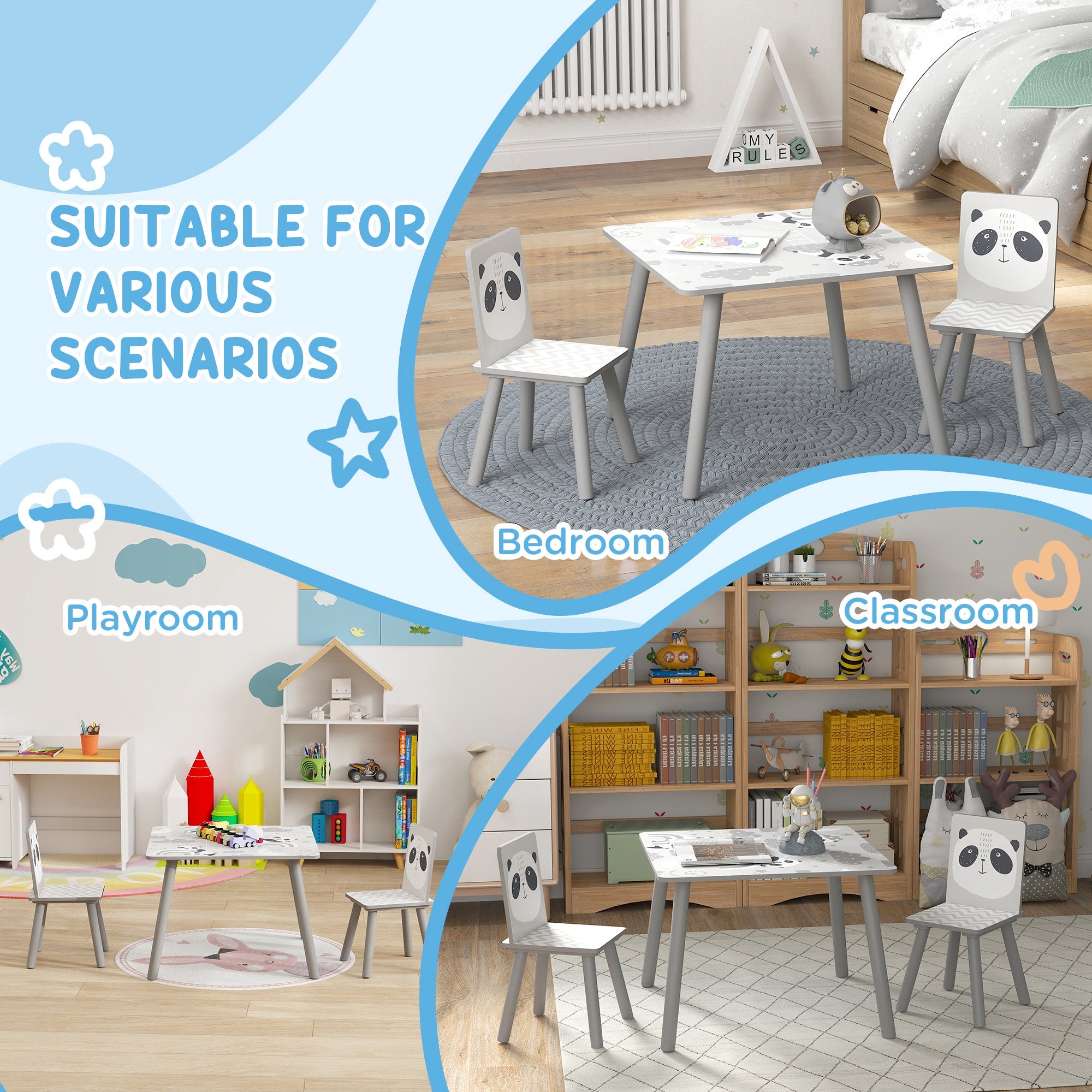 ZONEKIZ Kids Table and Chair Set, Toddler Table with 2 Chairs, Toddler Furniture Set, for Ages 3-8 Years - Grey - North Peak Garden Furniture
