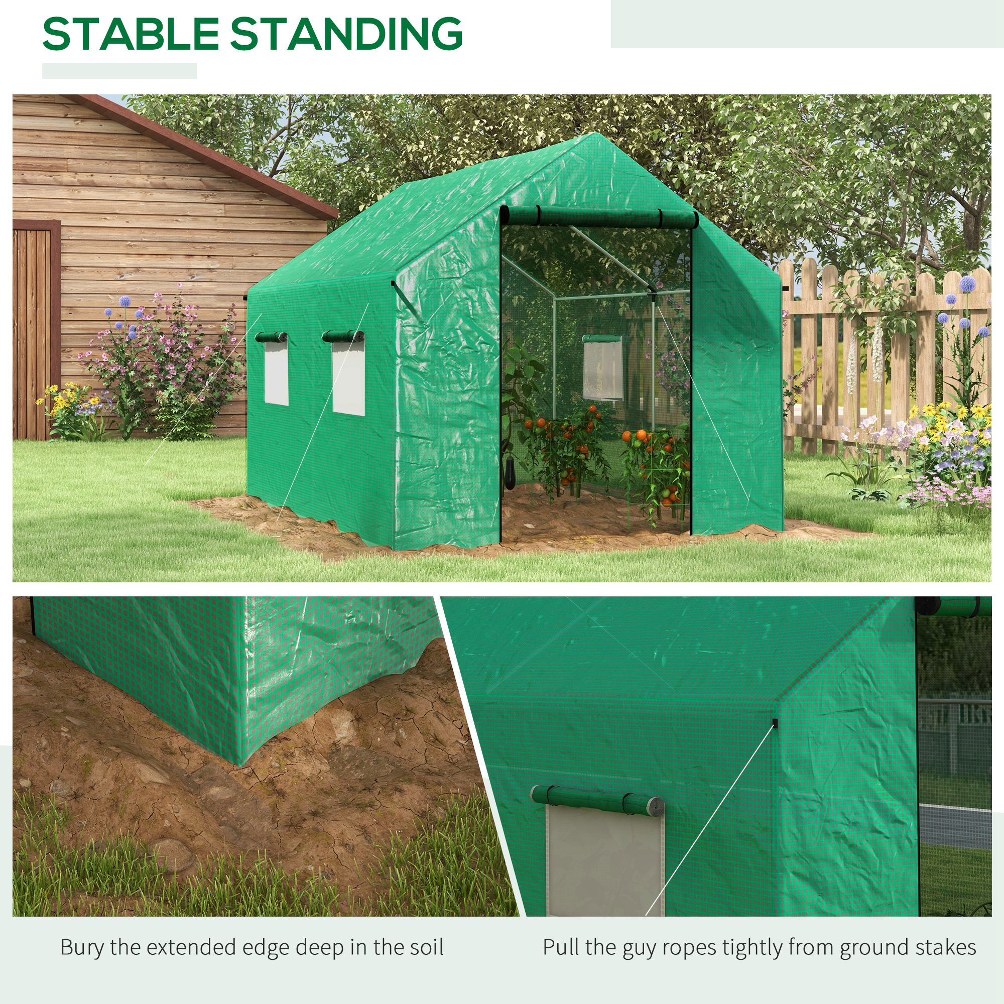 Outsunny Polyethylene Walk-in Polytunnel Greenhouse, 2 x 3(m), Green - North Peak Garden Furniture