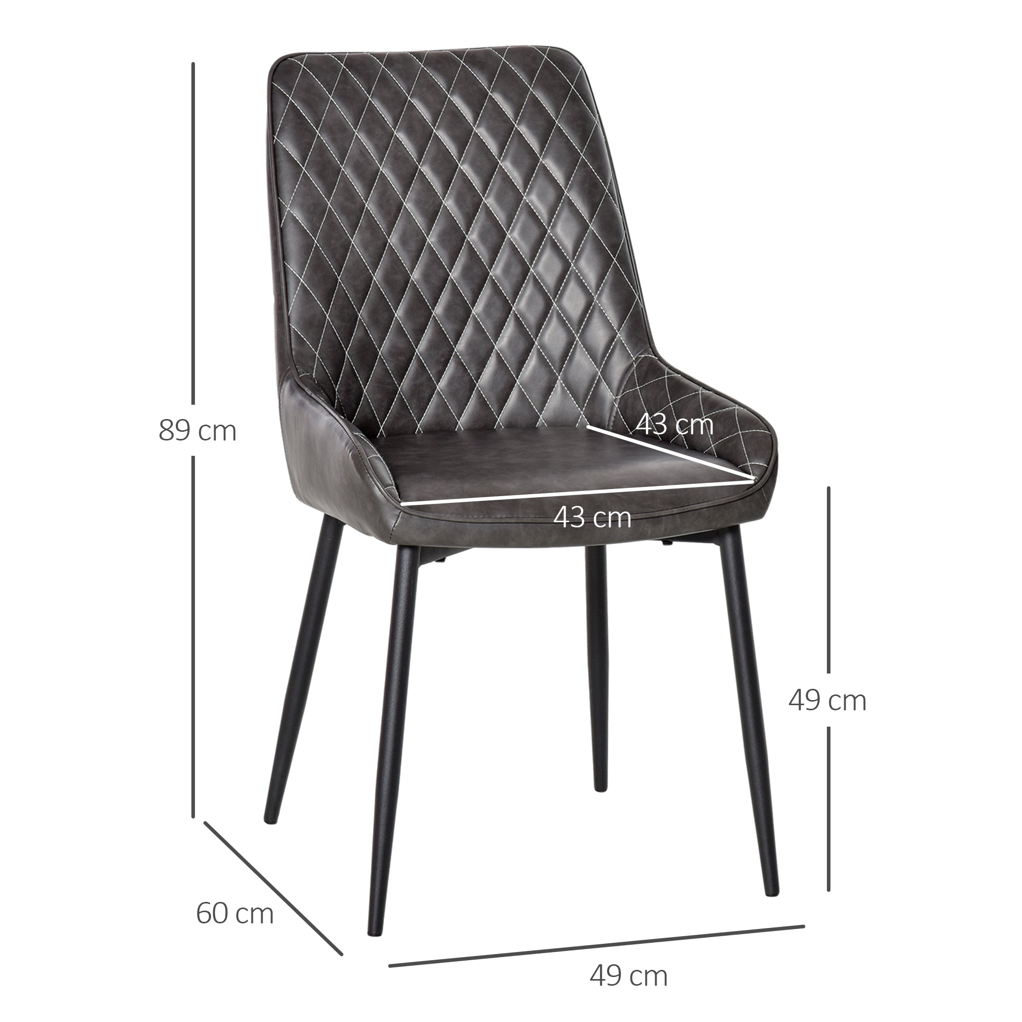 HOMCOM Retro Dining Chair Set of 2, PU Leather Upholstered Side Chairs for Kitchen Living Room with Metal Legs, Grey - North Peak Garden Furniture