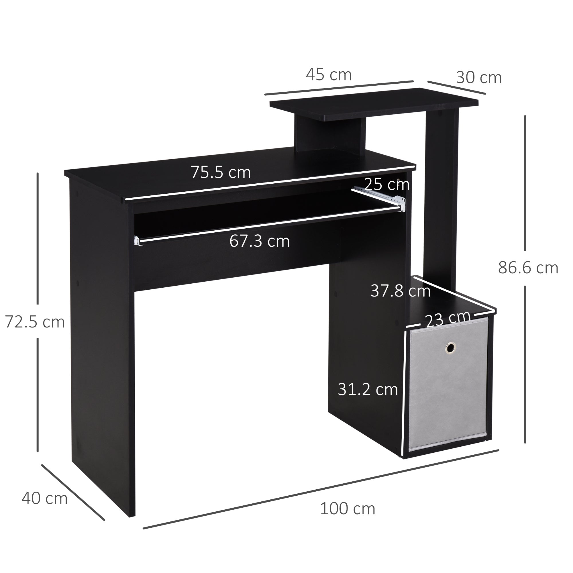 HOMCOM Computer Desk with Sliding Keyboard Tray Storage Drawer Shelf Home Office Workstation Black - North Peak Garden Furniture