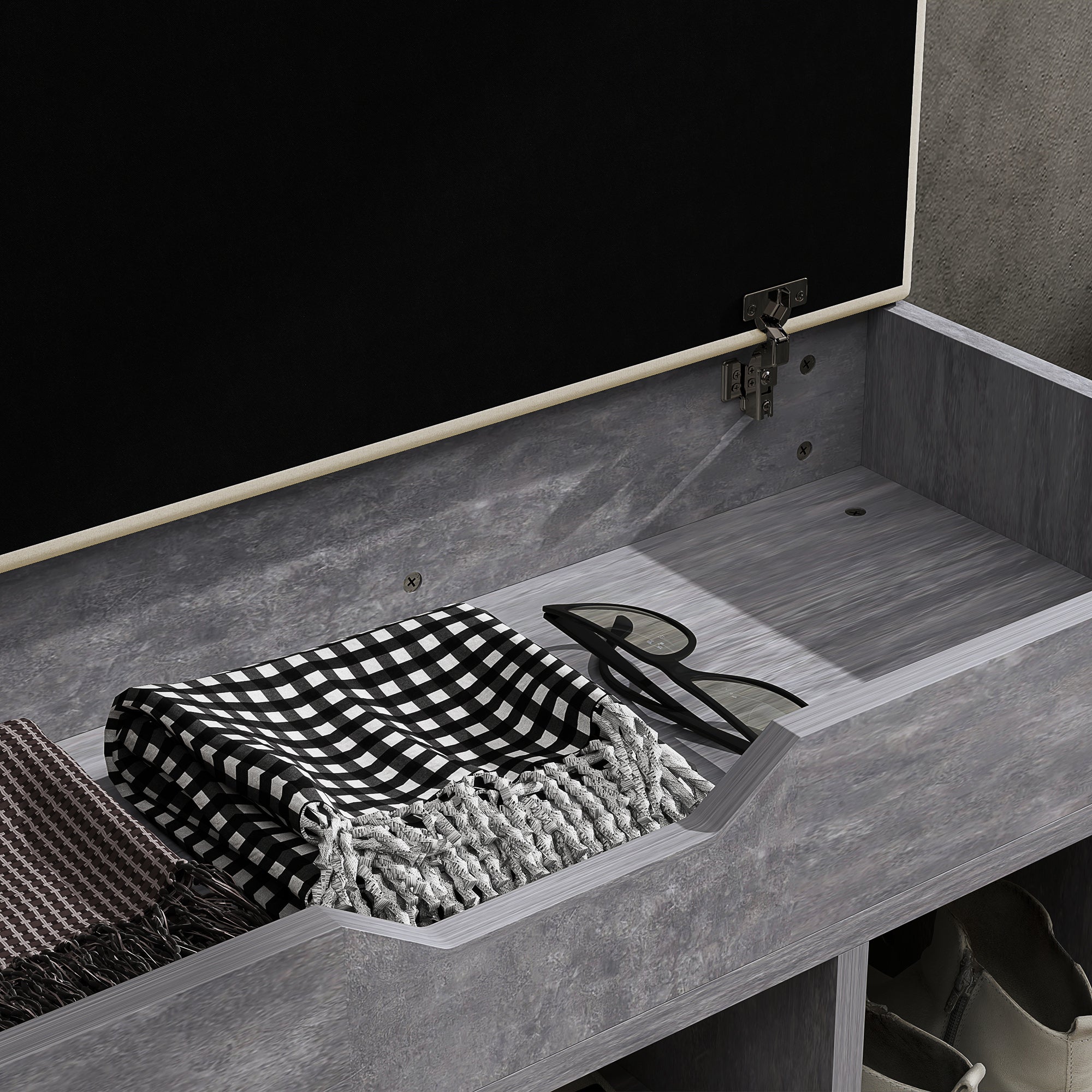 HOMCOM Shoes Cabinet Bench Hidden Storage Padded Seat Organiser Footwear Rack Hallway Grey Wood Grain - North Peak Garden Furniture