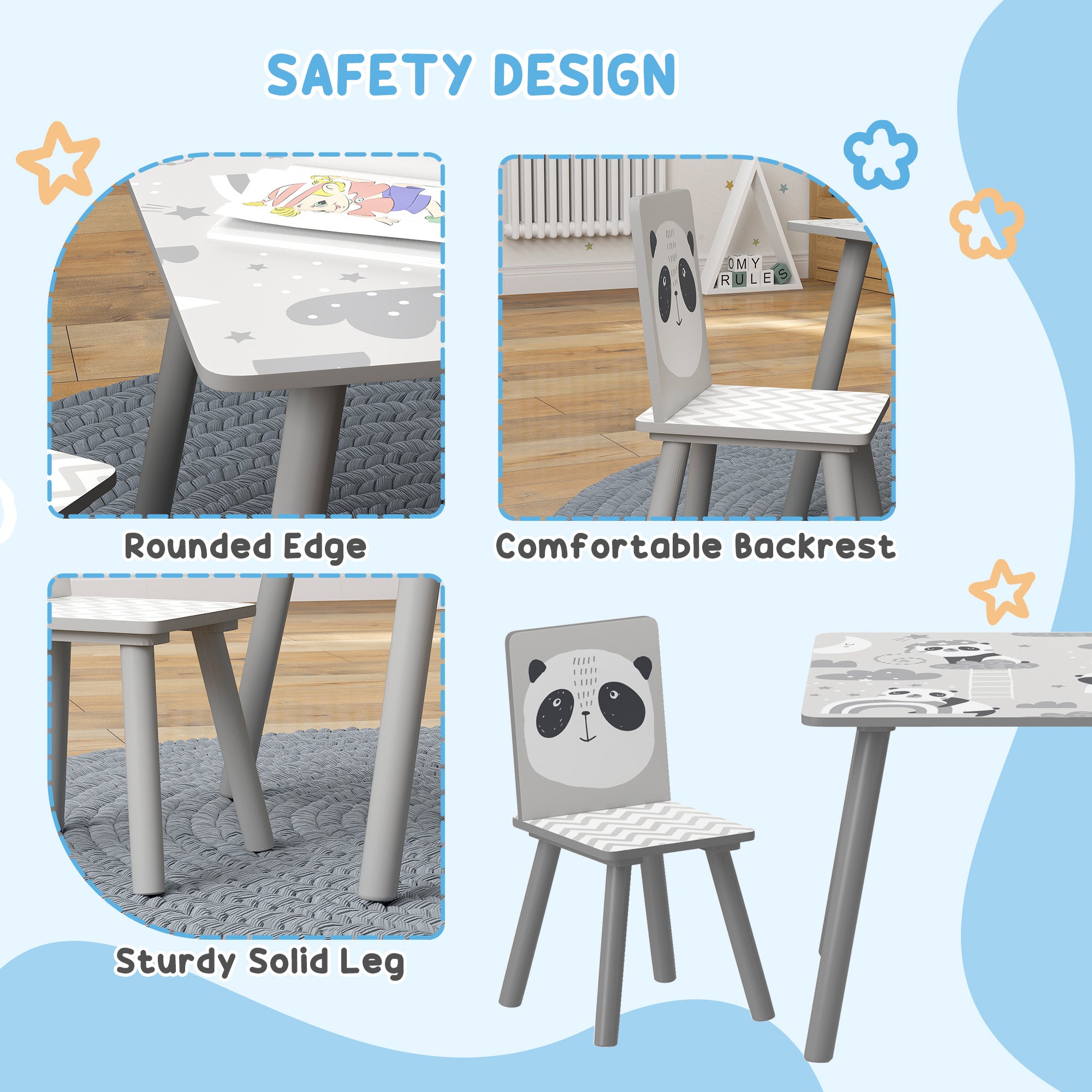 ZONEKIZ Kids Table and Chair Set, Toddler Table with 2 Chairs, Toddler Furniture Set, for Ages 3-8 Years - Grey - North Peak Garden Furniture