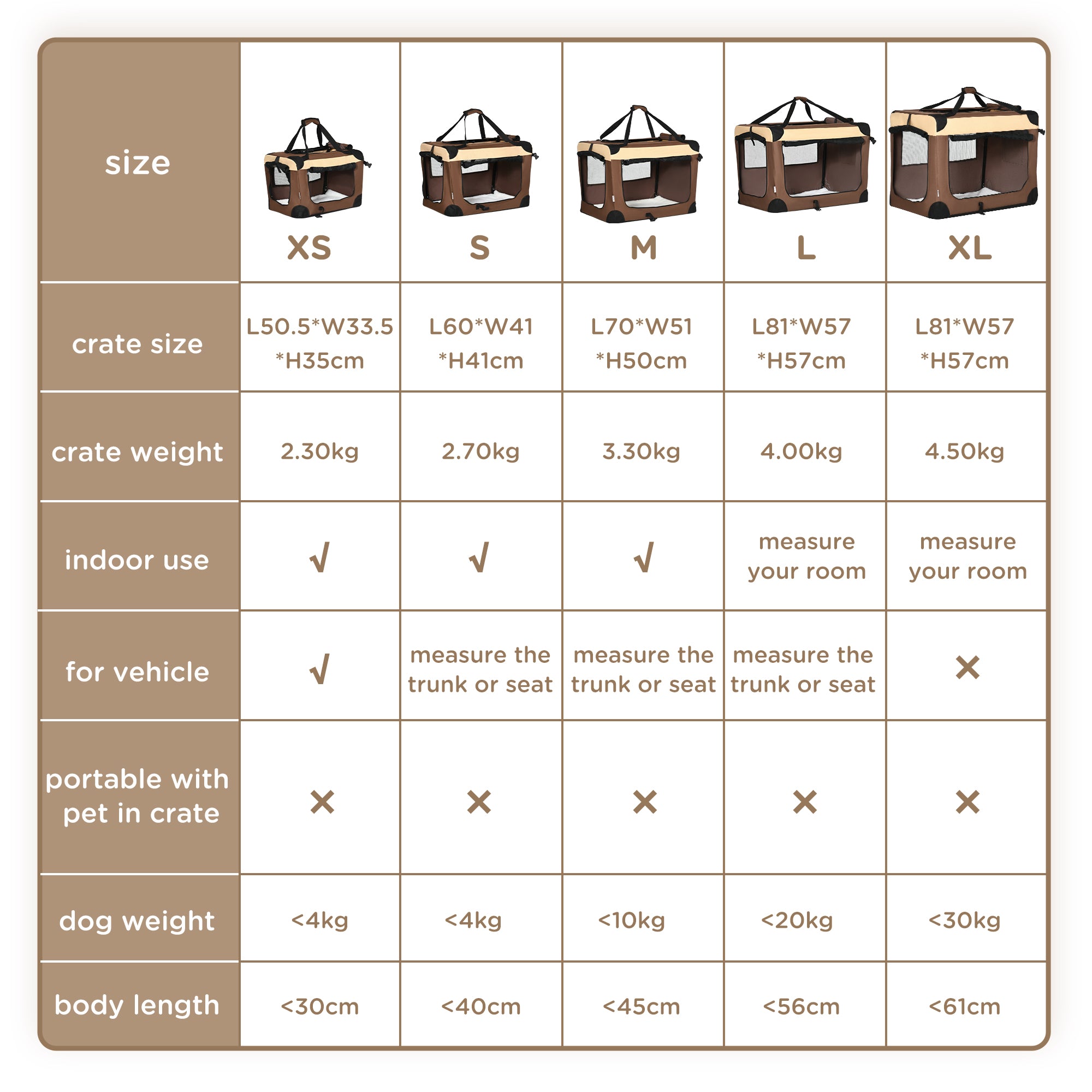 PawHut 60cm Foldable Pet Carrier, with Cushion, for Mini Dogs and Cats - Brown - North Peak Garden Furniture