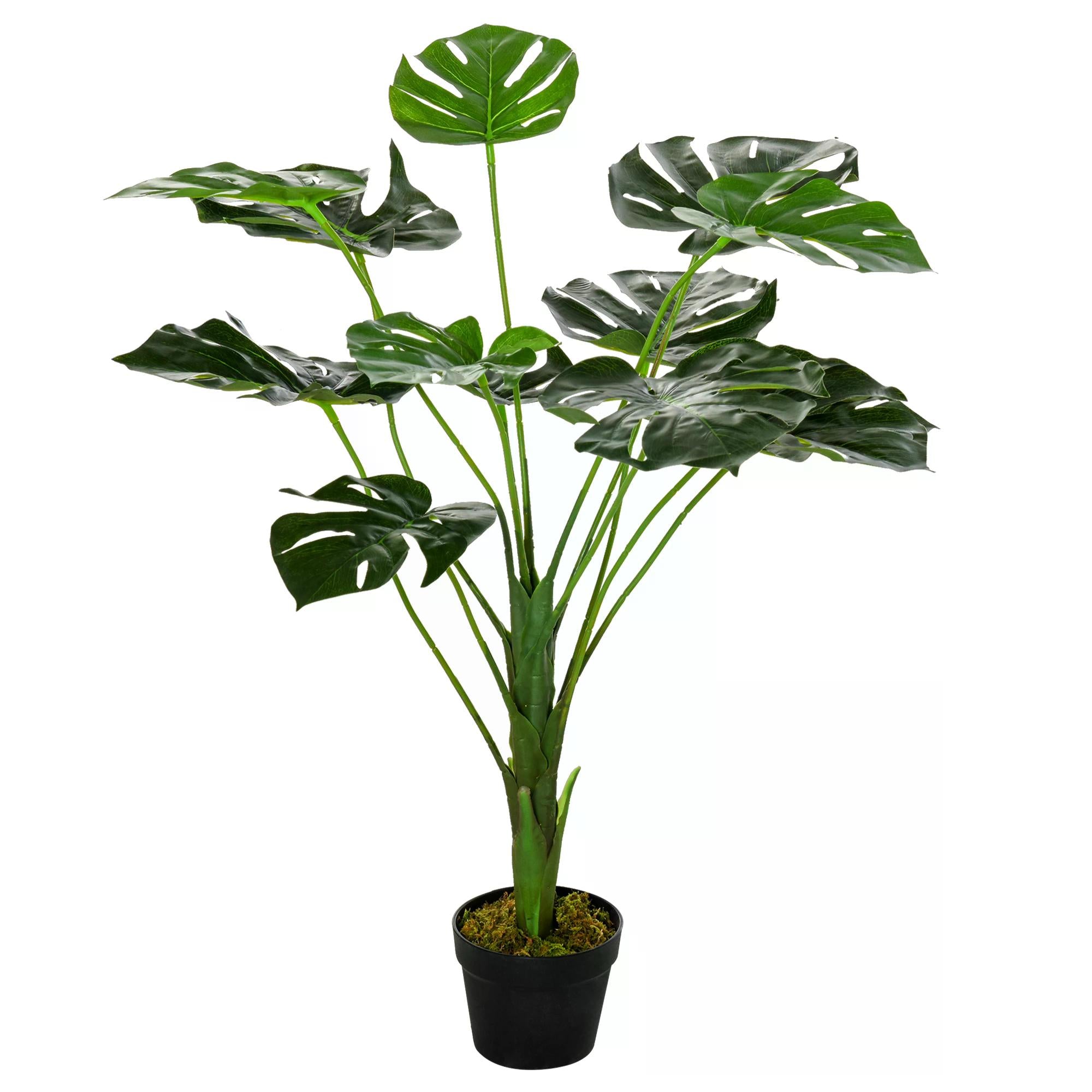 Outsunny Artificial Greenery: Lifelike Monstera Deliciosa Plant with 13 Leaves & Pot for Indoor/Outdoor Décor