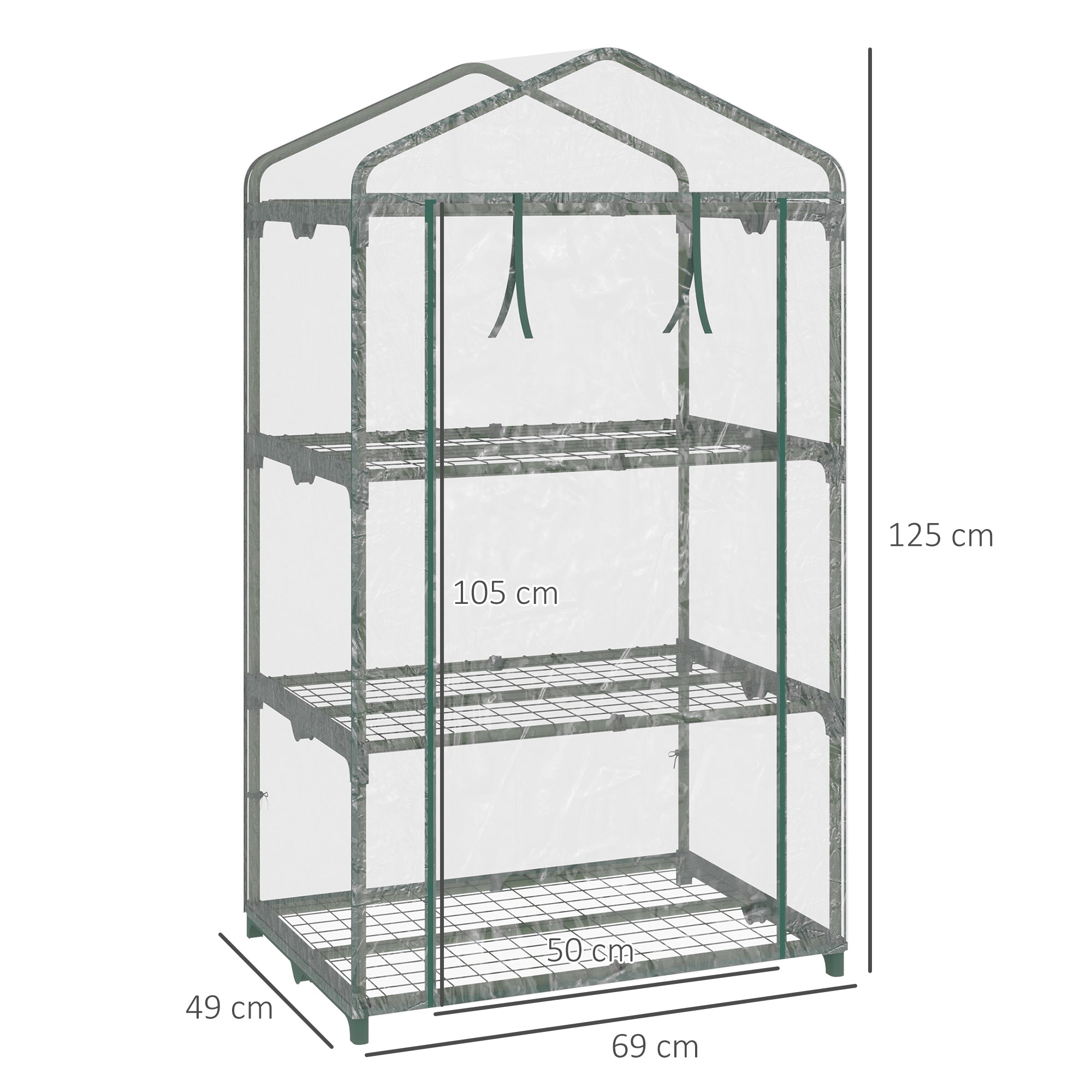 Outsunny Mini Greenhouse Shelving Unit: Clear PVC Panels for Plant Nurturing, Roll-Up Door, 69Lx49Wx125H cm | Aosom UK