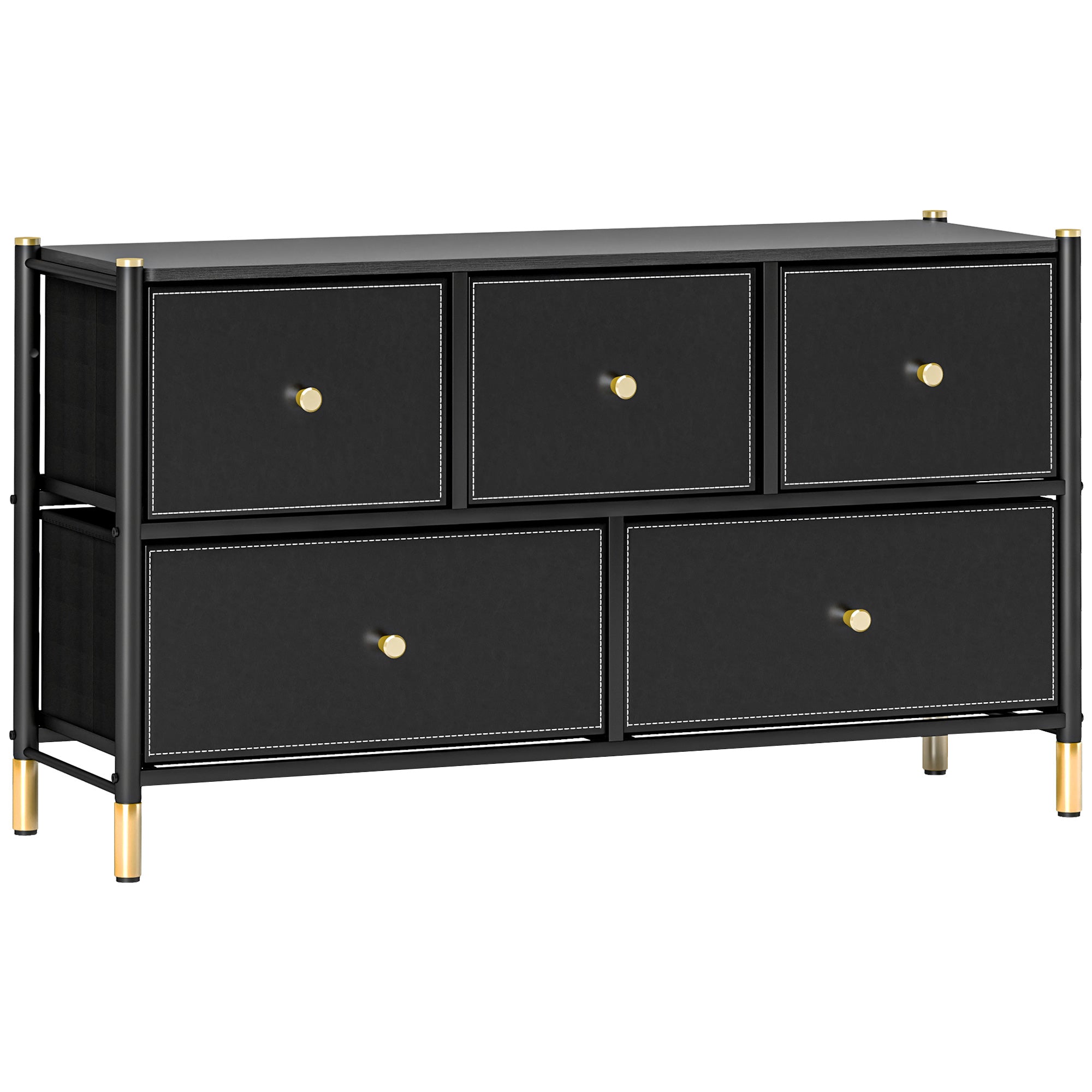 HOMCOM Faux Leather Front Chest of Drawers - Black - North Peak Garden Furniture