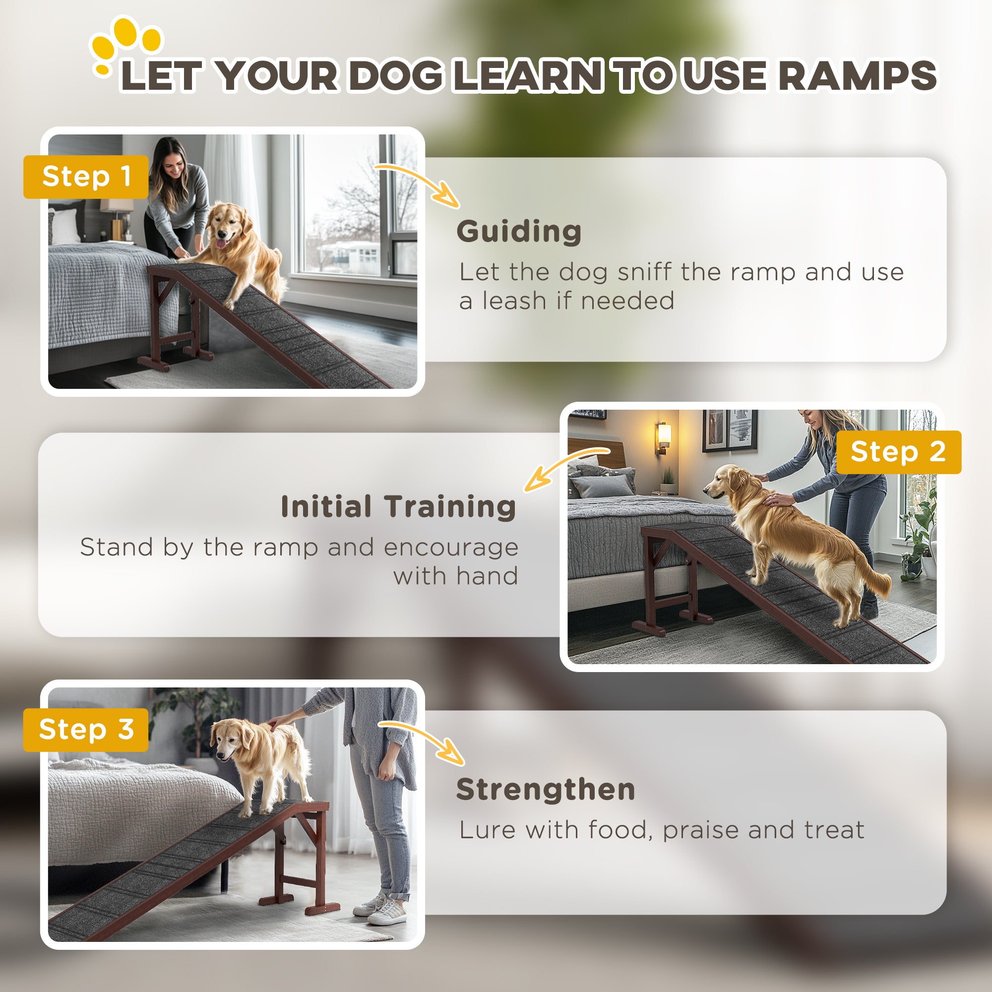 PawHut Pet Ramp for Dogs Cats Non-Slip Carpet Top Platform - Brown & Grey - North Peak Garden Furniture