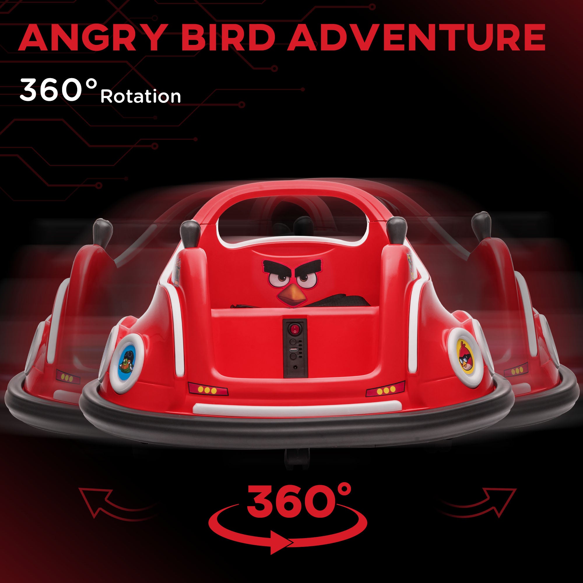 AIYAPLAY Angry Bird Licensed Waltzer Car, 12V Kids Bumper Car w/ Joysticks, Remote, Music LED Lights - Red - North Peak Garden Furniture