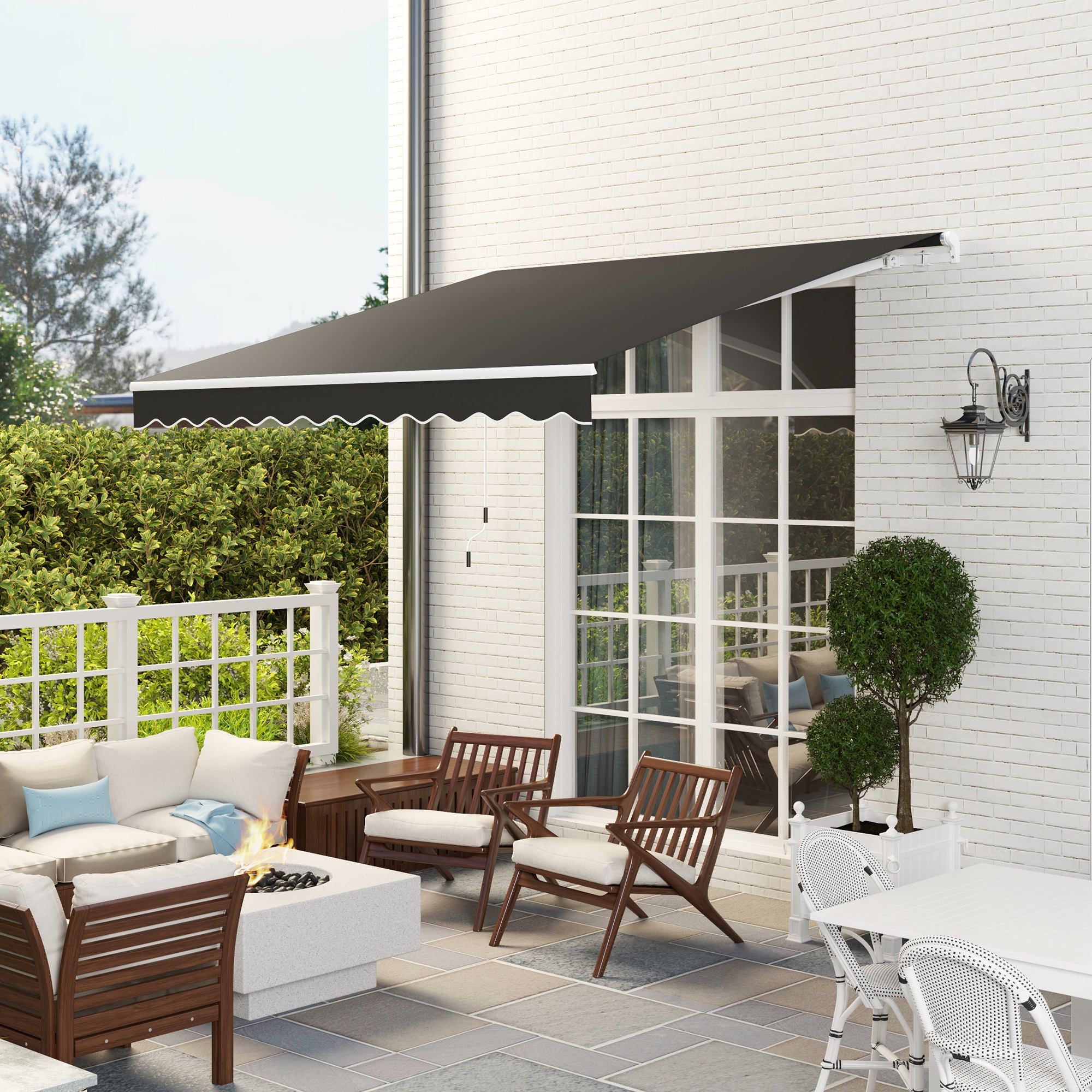 Outsunny 3 x 2.5m Garden Patio Manual Awning, Retractable Canopy Sun Shade Shelter with Fittings and Crank Handle, Black - North Peak Garden Furniture