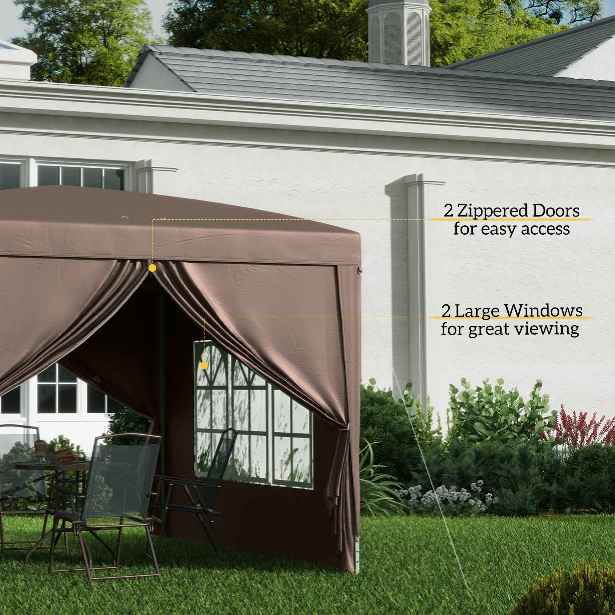 Outsunny 3 x 3 m Pop Up Gazebo, Wedding Party Canopy Tent Marquee with Carry Bag and Windows, Coffee - North Peak Garden Furniture