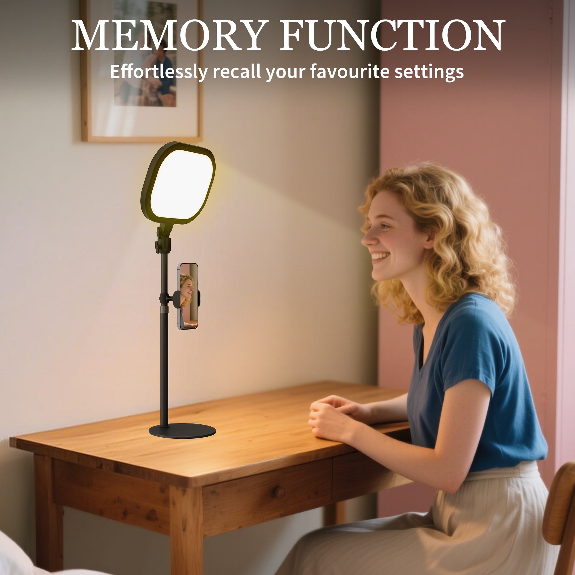 HOMCOM Selfie Light for Video Conference Lighting, Dimmable Desk Lamp with Stand Phone Holder, 5 Colour Modes & 10 Brightness Levels, Memory Function for Home Office, Recording, Video Calls, Black - North Peak Garden Furniture