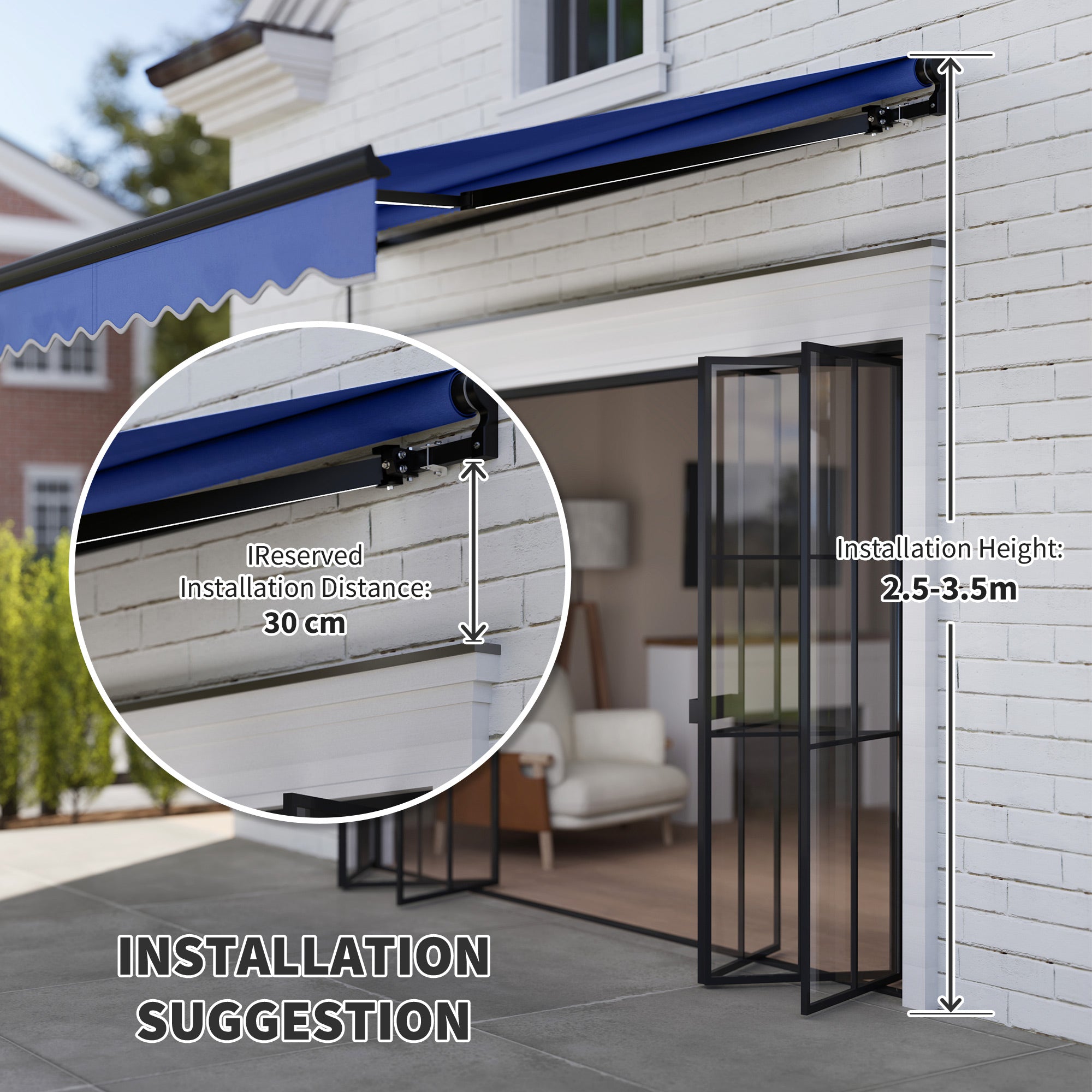 Outsunny 2.5 x 2m Electric Awning with LED Light and Remote Controller, Aluminium Frame DIY Retractable Awning, UV50+ Sun Shade Canopy for Garden Patio Deck Door Window, Blue