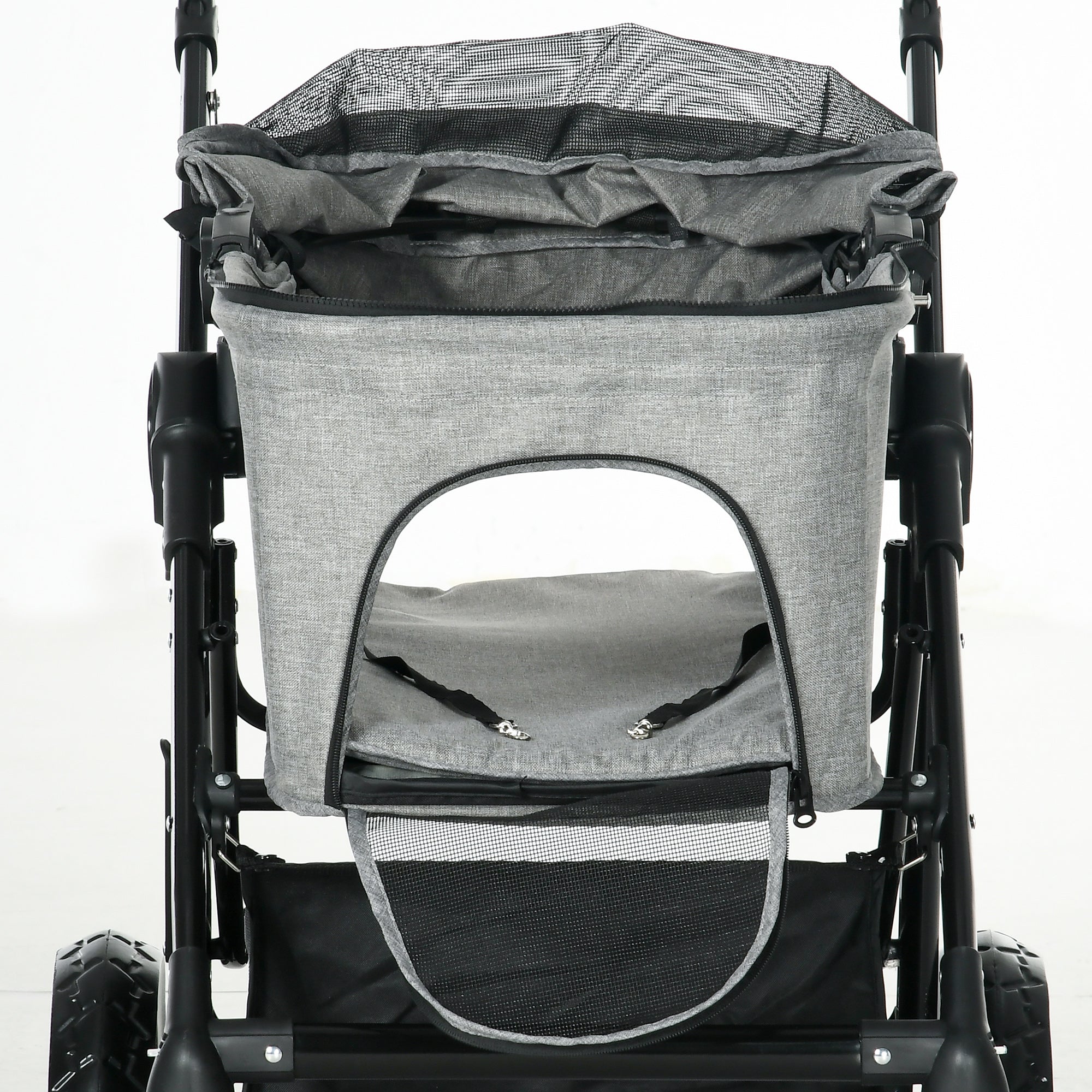 PawHut Dog Pram Pet Stroller for Small Dogs Cats, Foldable Dog Pushchair Trolley with Detachable Pet Carrier Bag, Shock Absorber, Adjustable Handlebar, Grey - North Peak Garden Furniture