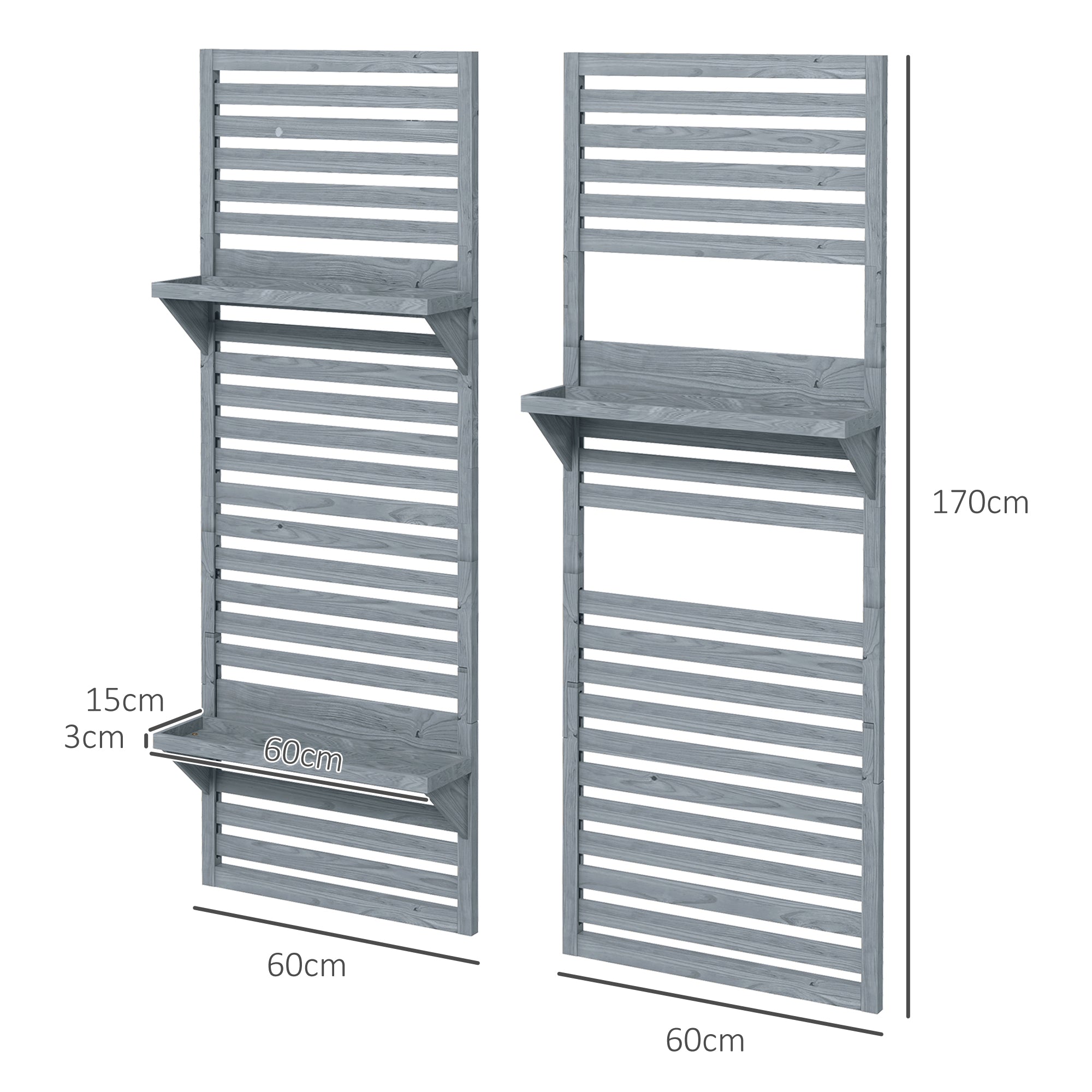 Outsunny Wall Mounted Plant Stands Set of 2, Fir Wood Flower Stand with Shelves and Slatted Trellis for Patio, Balcony, Porch - North Peak Garden Furniture