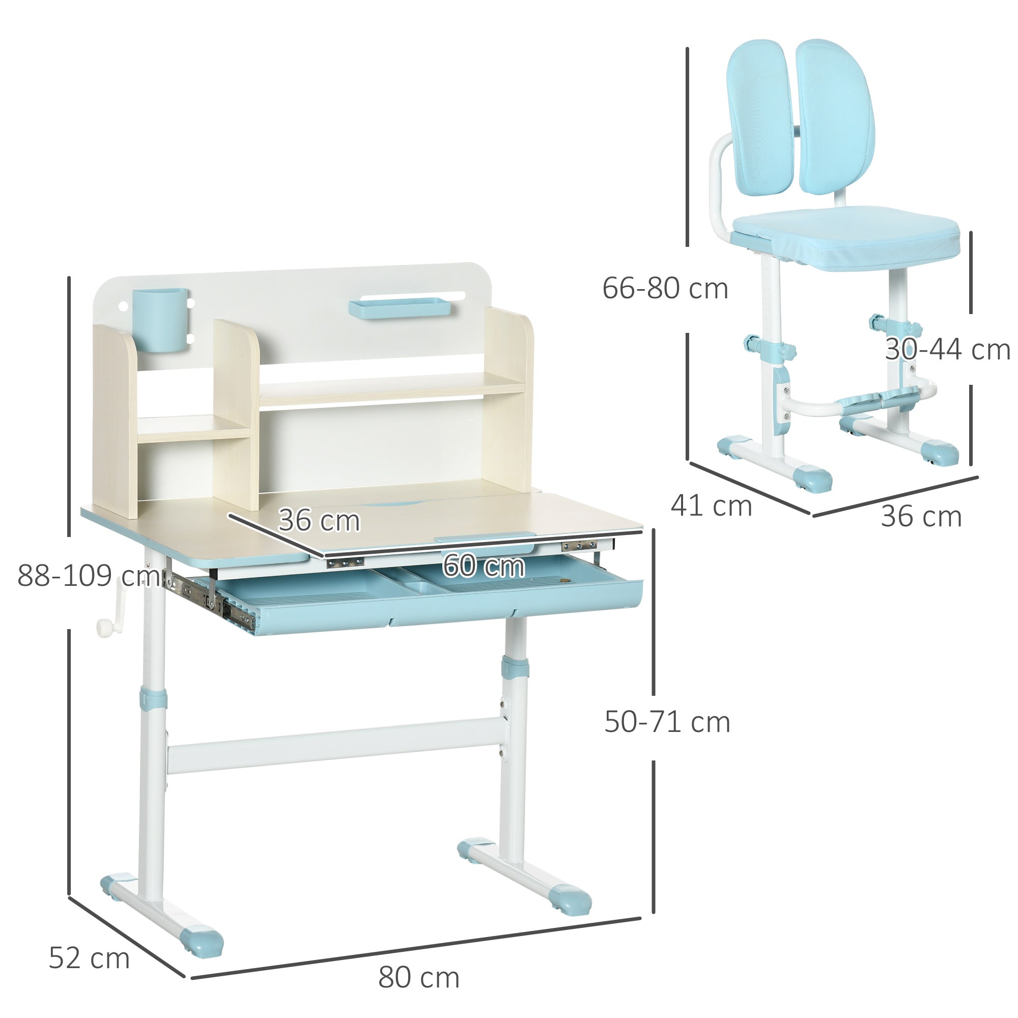 HOMCOM Kids Desk and Chair Set, with Storage Shelves, Washable Cover, for Ages 3-12 Years - Blue - North Peak Garden Furniture