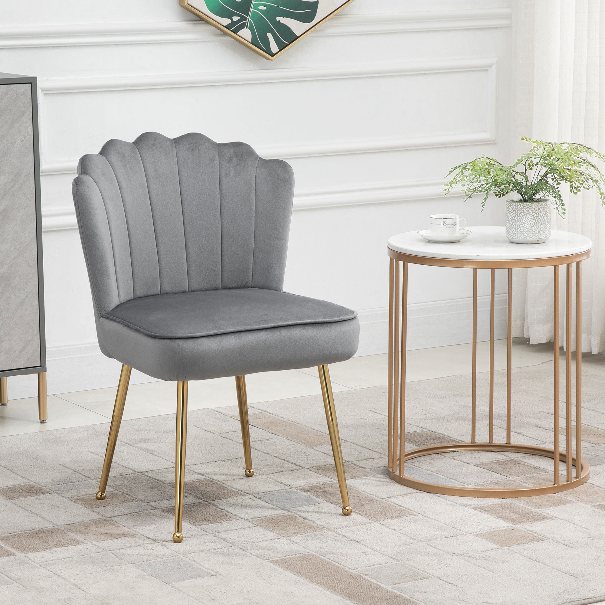 HOMCOM Velvet-Feel Shell Accent Chair - Grey - North Peak Garden Furniture