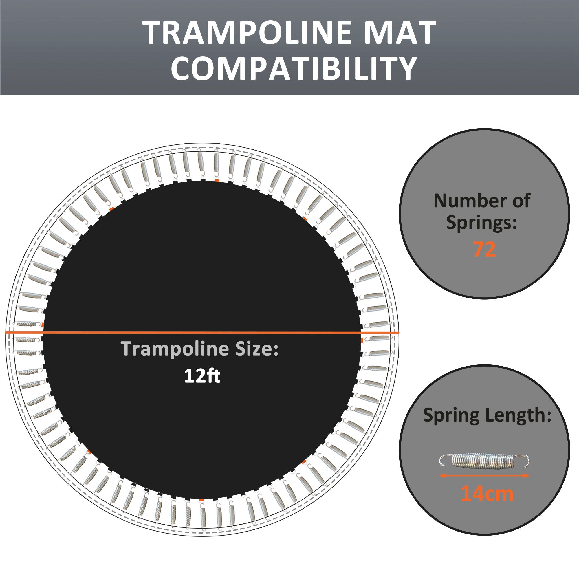 SPORTNOW Replacement Trampoline Mat with Spring Pull Tool, 72 V-Hooks, for 12ft Trampoline using 14cm Springs - North Peak Garden Furniture