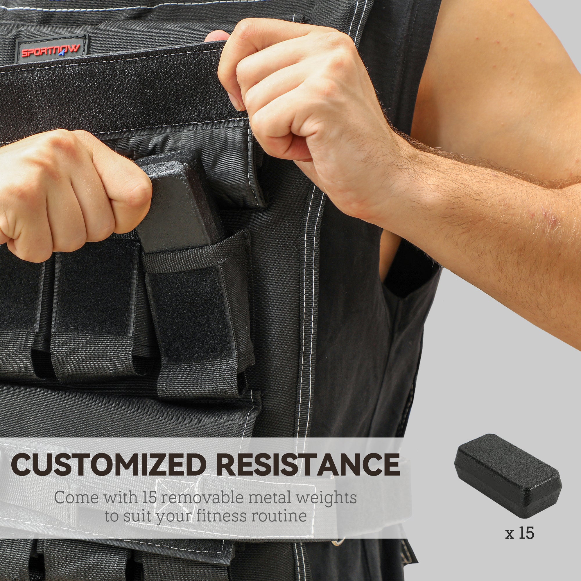 SPORTNOW 15KG Adjustable Weighted Vest, Running Weight Vest, with 30 Metal Weights, Reflective Strips, for Running, Exercise - North Peak Garden Furniture