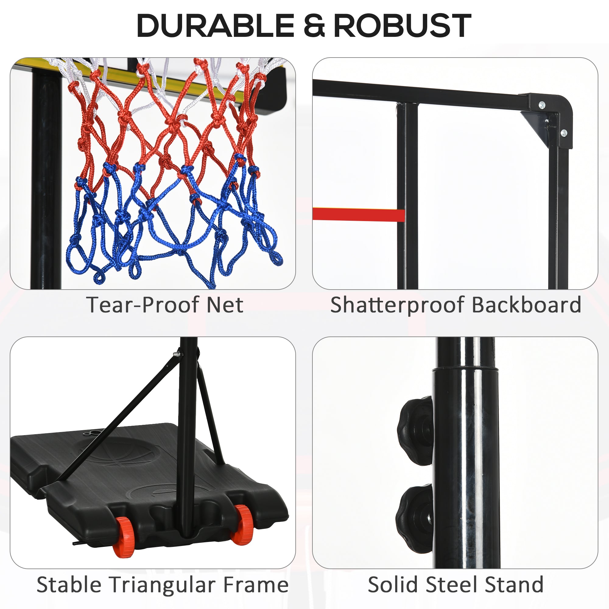 SPORTNOW Height Adjustable Basketball Hoop and Stand with Firm Backboard and Weighted Base, Portable on Wheels, Red - North Peak Garden Furniture
