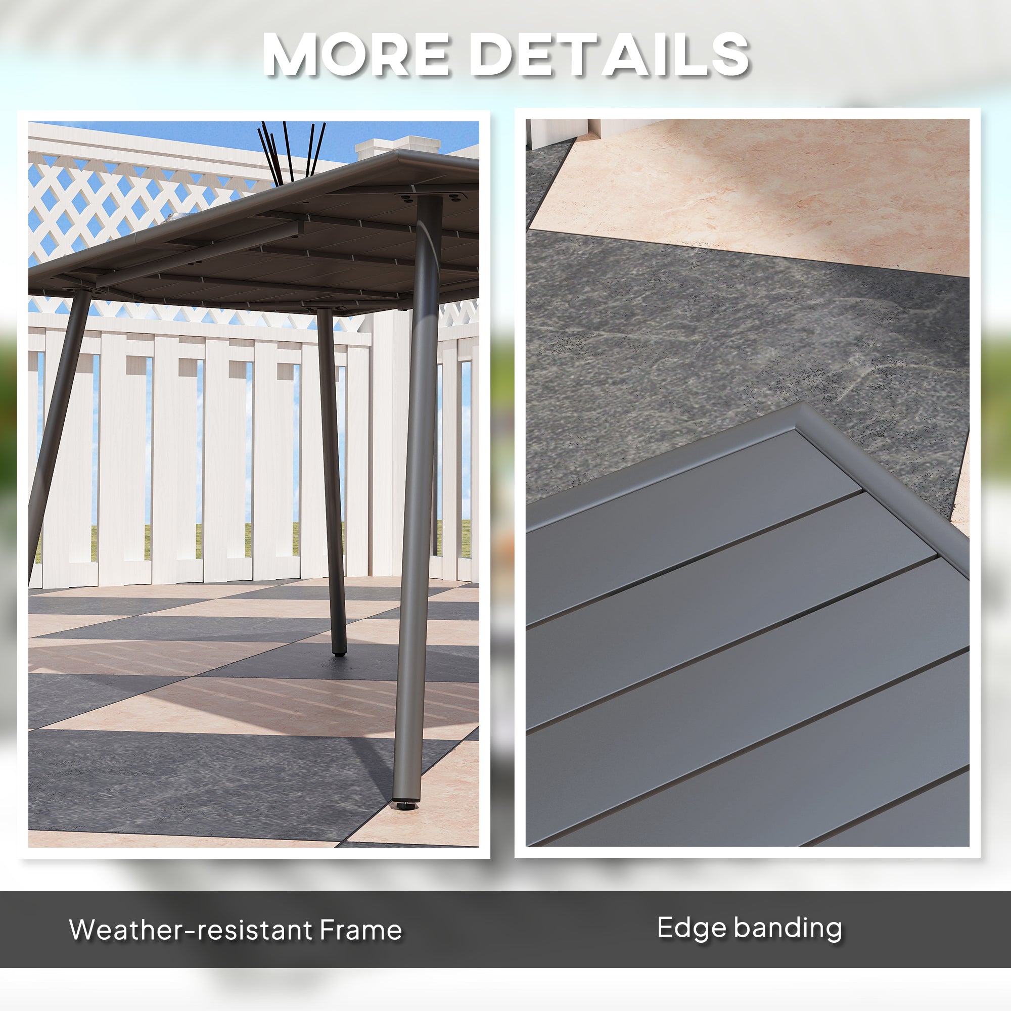 Outsunny Rectangle Garden Table with Slat Top, Steel Frame, Outdoor Table for 6 Person, 150 x 80 x 74 cm, Grey - North Peak Garden Furniture