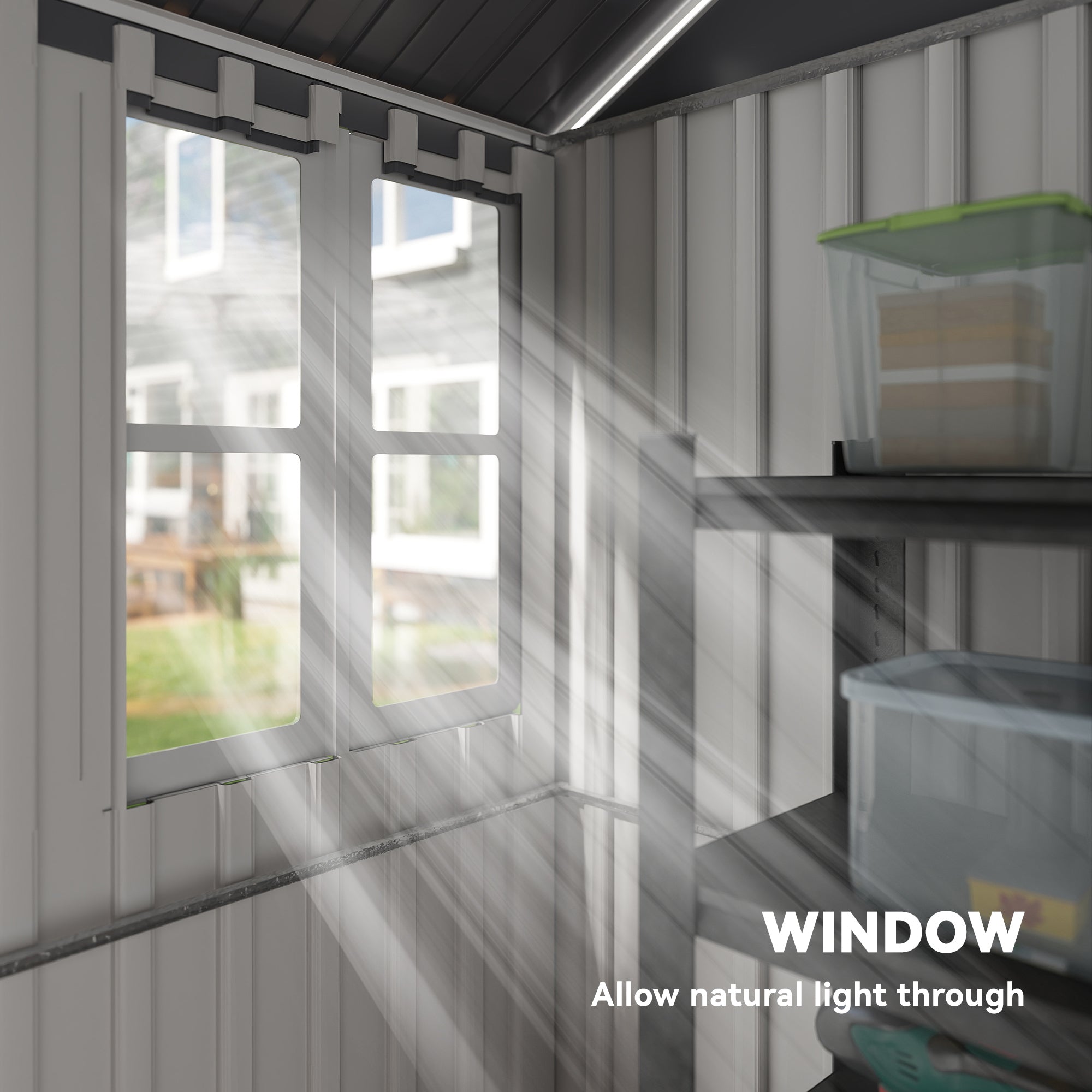Outsunny 8 x 6 ft Galvanised Garden Shed, Outsoor Metal Storage Shed with Double Doors Window Air Vents for Patio, Lawn, Grey