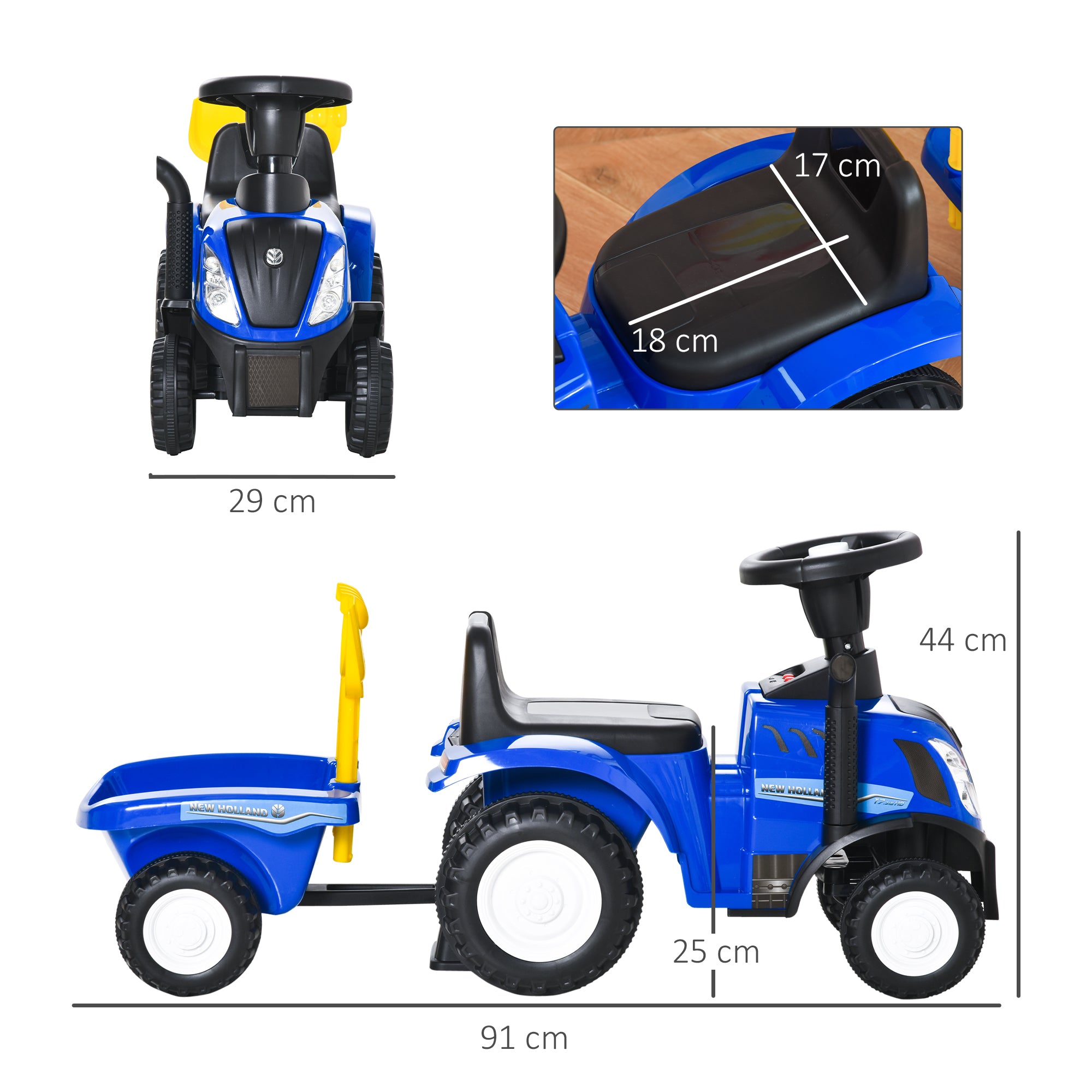 HOMCOM Ride On Tractor Toddler Walker Foot To Floor Slider w/ Horn Storage Steering Wheel for 1-3 Years Old Blue - North Peak Garden Furniture