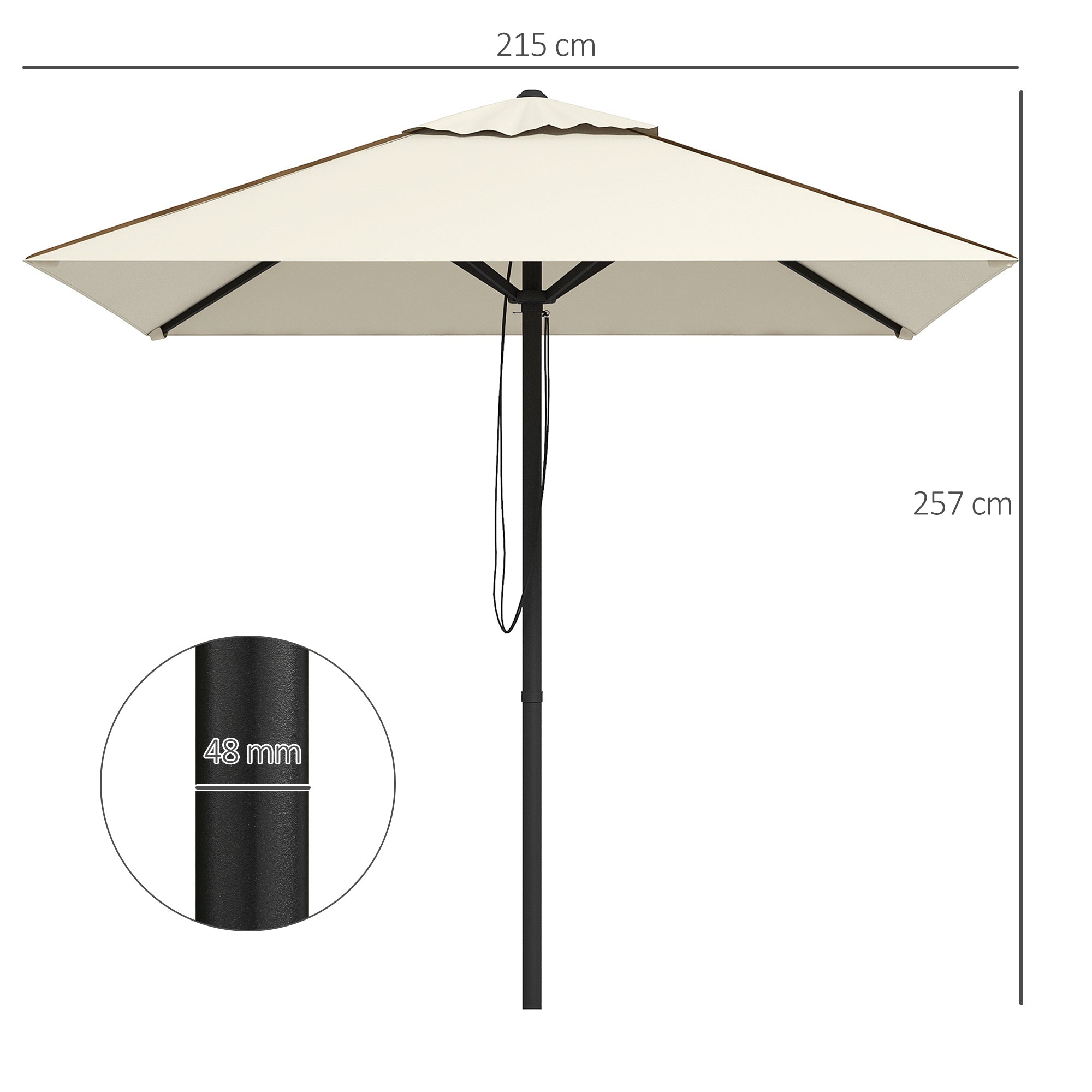 Outsunny 215cm Square Canopy Parasol, with Contrast Piping - Beige/Brown - North Peak Garden Furniture