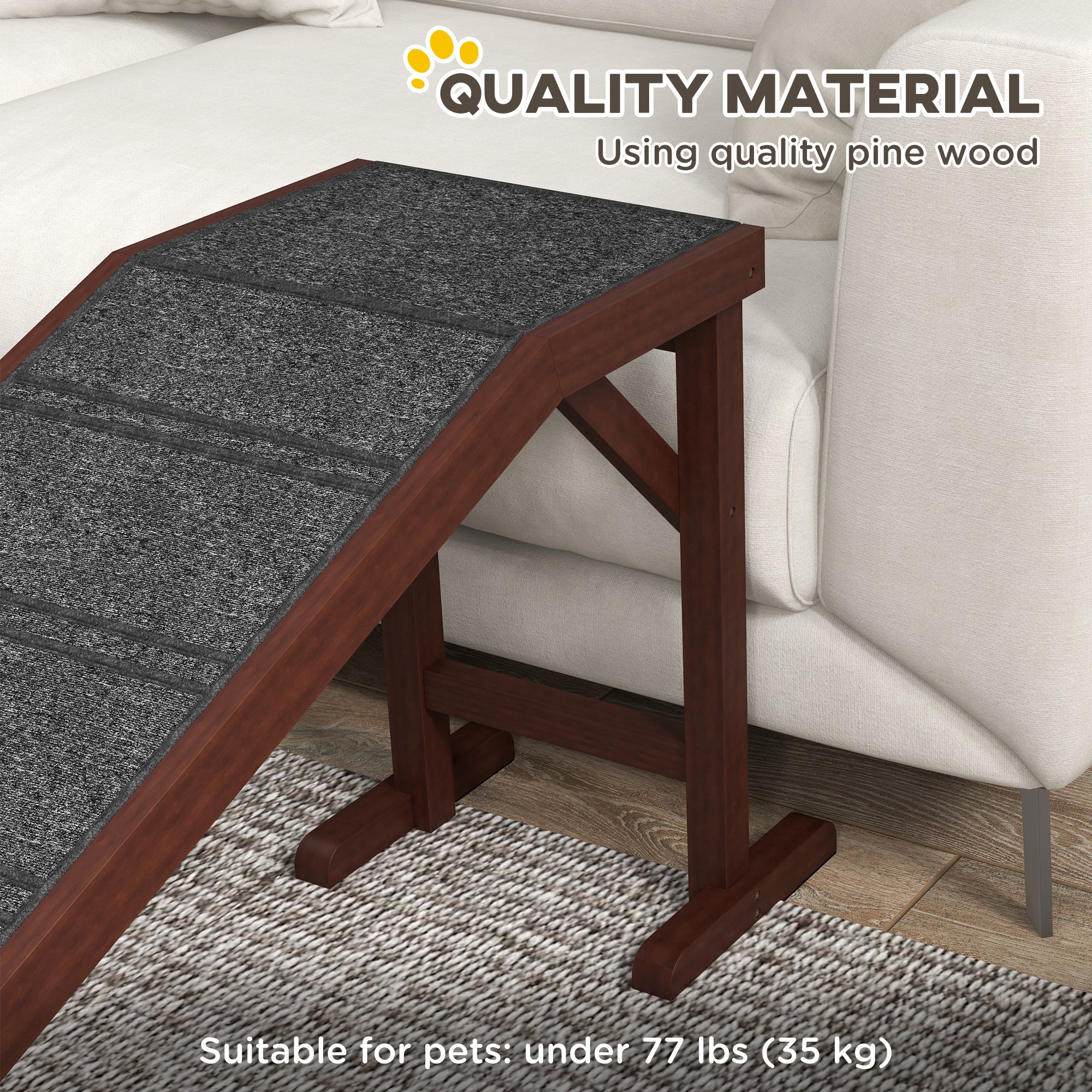 PawHut Pet Ramp for Dogs Cats Non-Slip Carpet Top Platform - Brown & Grey - North Peak Garden Furniture