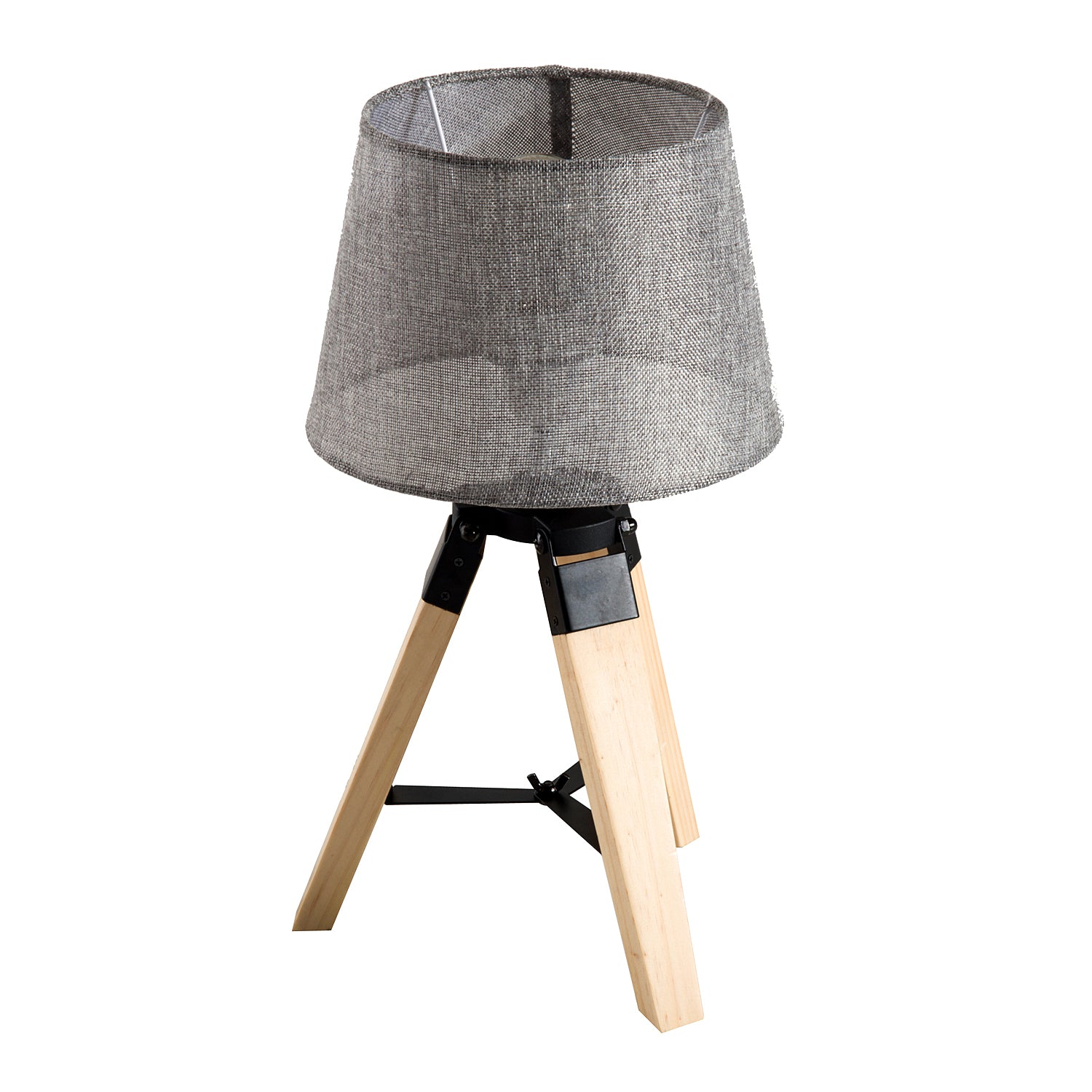 HOMCOM Wooden Tripod Table Lamp for Side, Desk or End Table with E27 Bulb Base（Grey Shade） - North Peak Garden Furniture