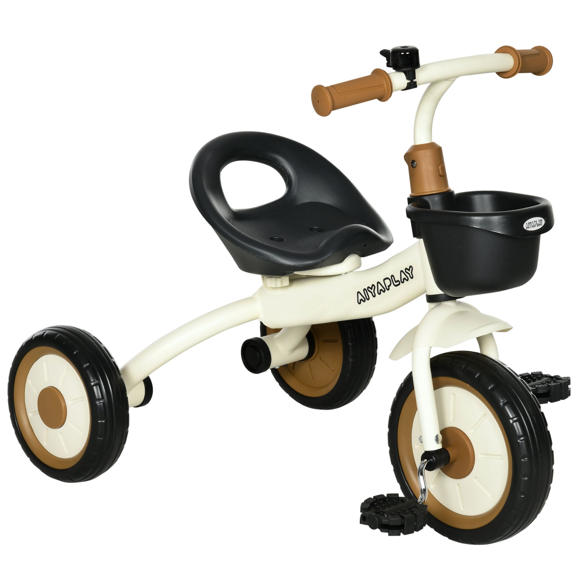 AIYAPLAY Kids Trike, Tricycle, with Adjustable Seat, Basket, Bell, for Ages 2-5 Years - White - North Peak Garden Furniture