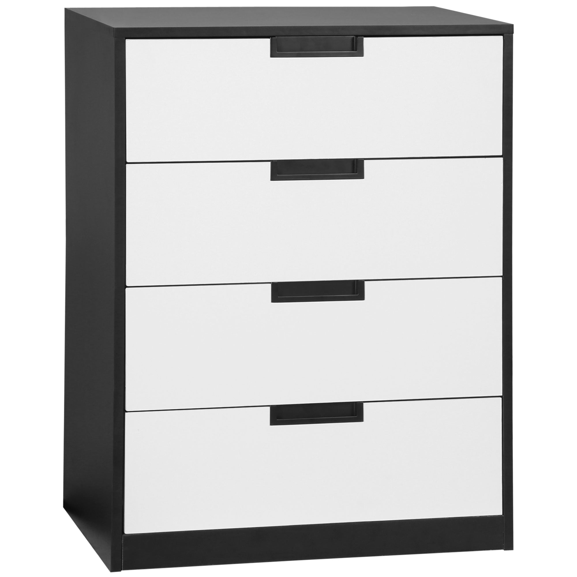 HOMCOM Drawer Chest, 4-Drawer Storage Cabinet Organiser for Bedroom, Living Room, 60cmx40cmx80cm, White and Black - North Peak Garden Furniture
