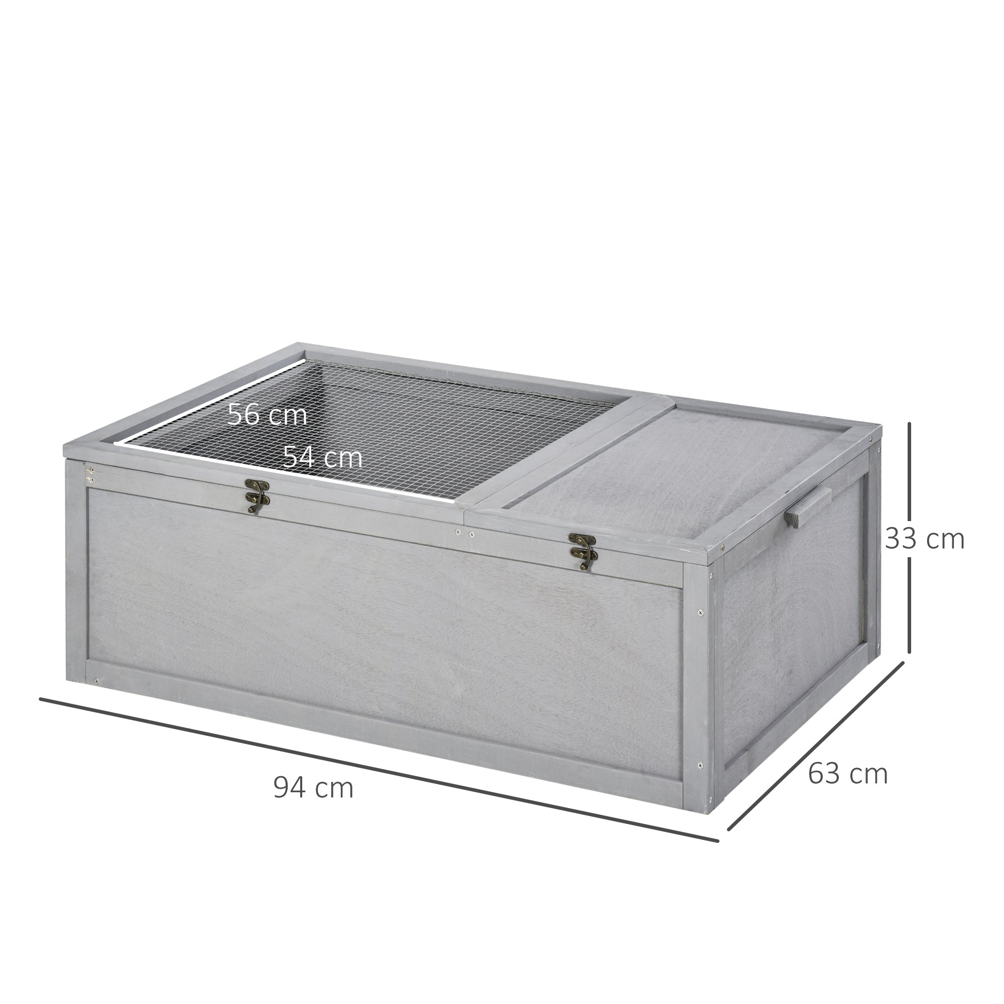 PawHut 94 cm Wooden Tortoise House Turtle Habitat Small Reptile Cage Enclosure with Two Room Grey - North Peak Garden Furniture