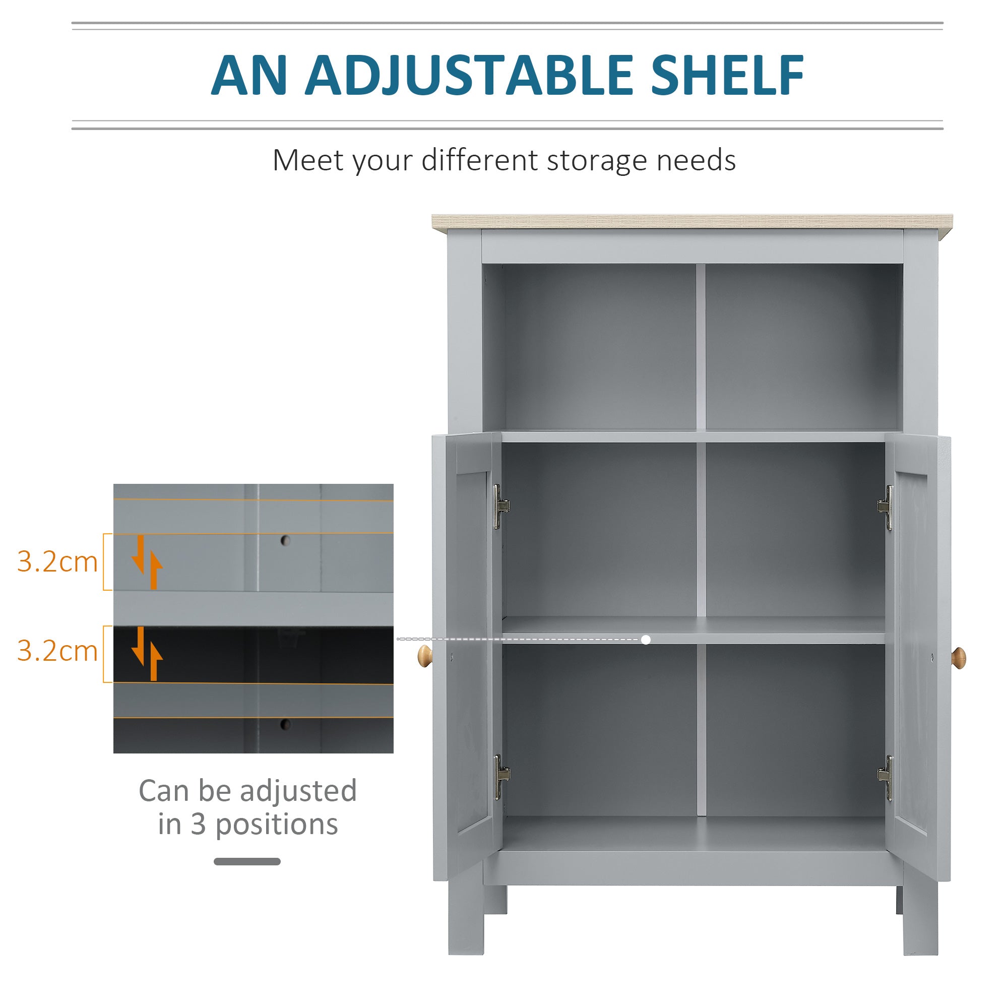 kleankin Bathroom Floor Cabinet, Free Standing Cupboard with Double Doors and Adjustable Shelf for Kitchen, Hallway, Living Room, Grey - North Peak Garden Furniture