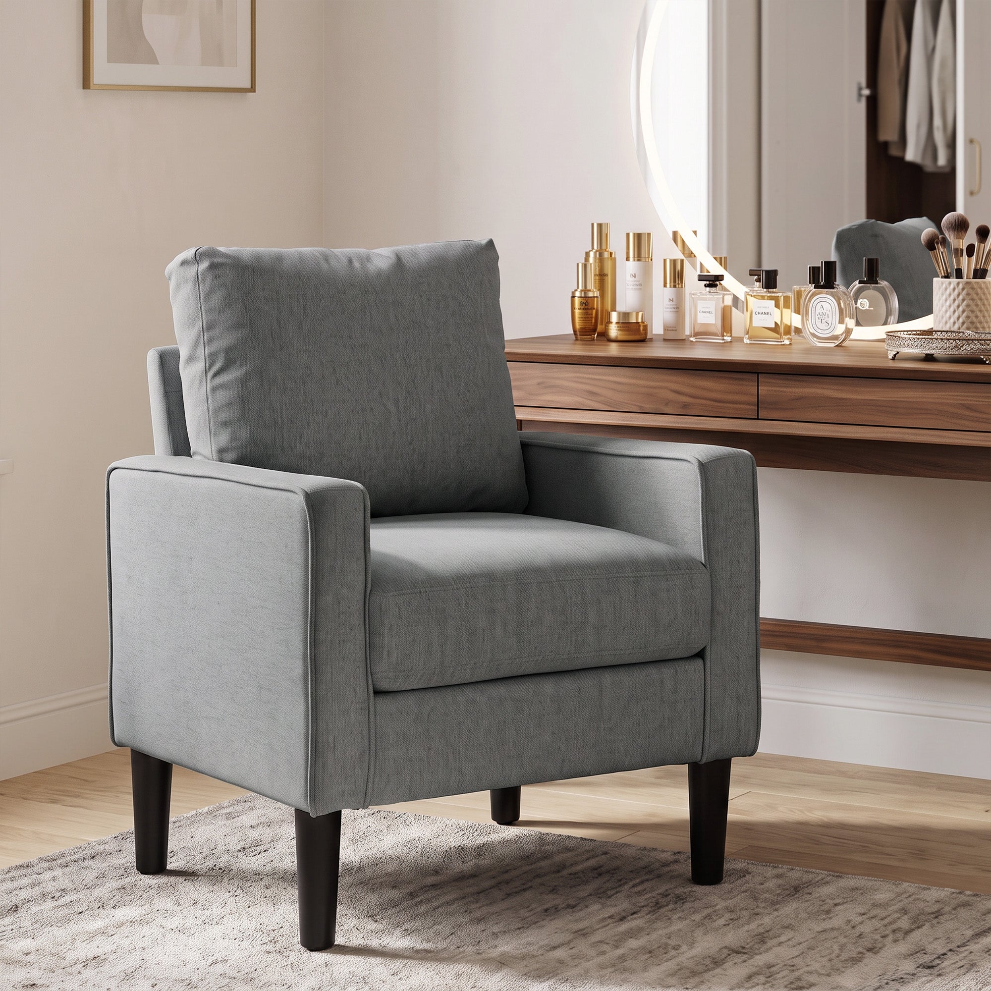 HOMCOM Accent Chair, Removable Pillow Linen Armchair with Comfy Spring Cushion for Living Room, Bedroom, Study, Dark Grey